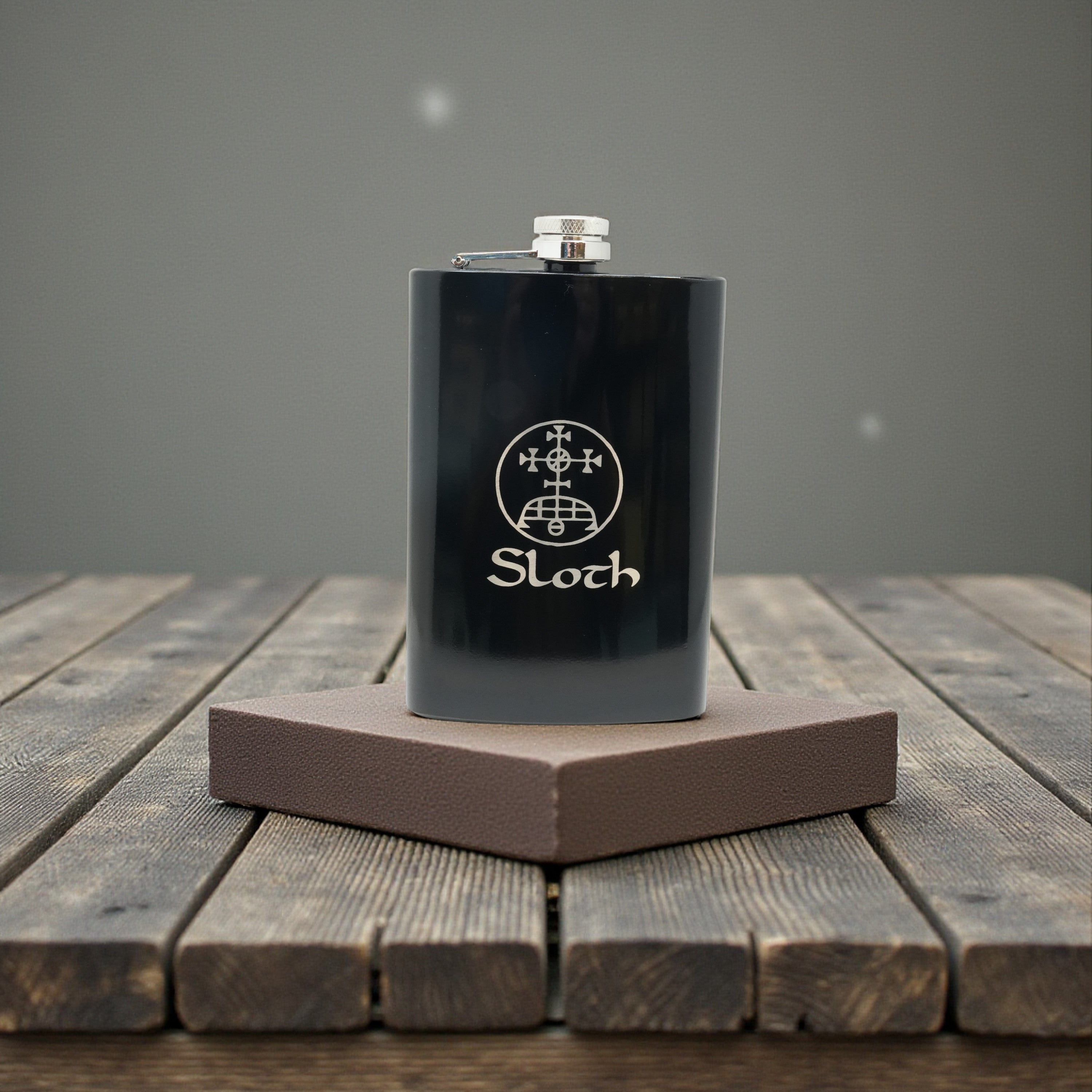 8oz BLACK Seven Deadly Sins SLOTH Flask