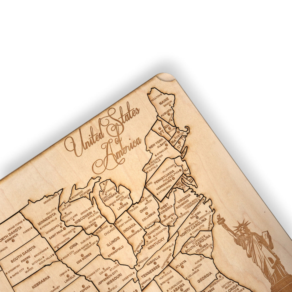 50 State WITH CITIES American Puzzle Map Liberty - Wood 12x18 Inches - 51 Pieces - With Stand
