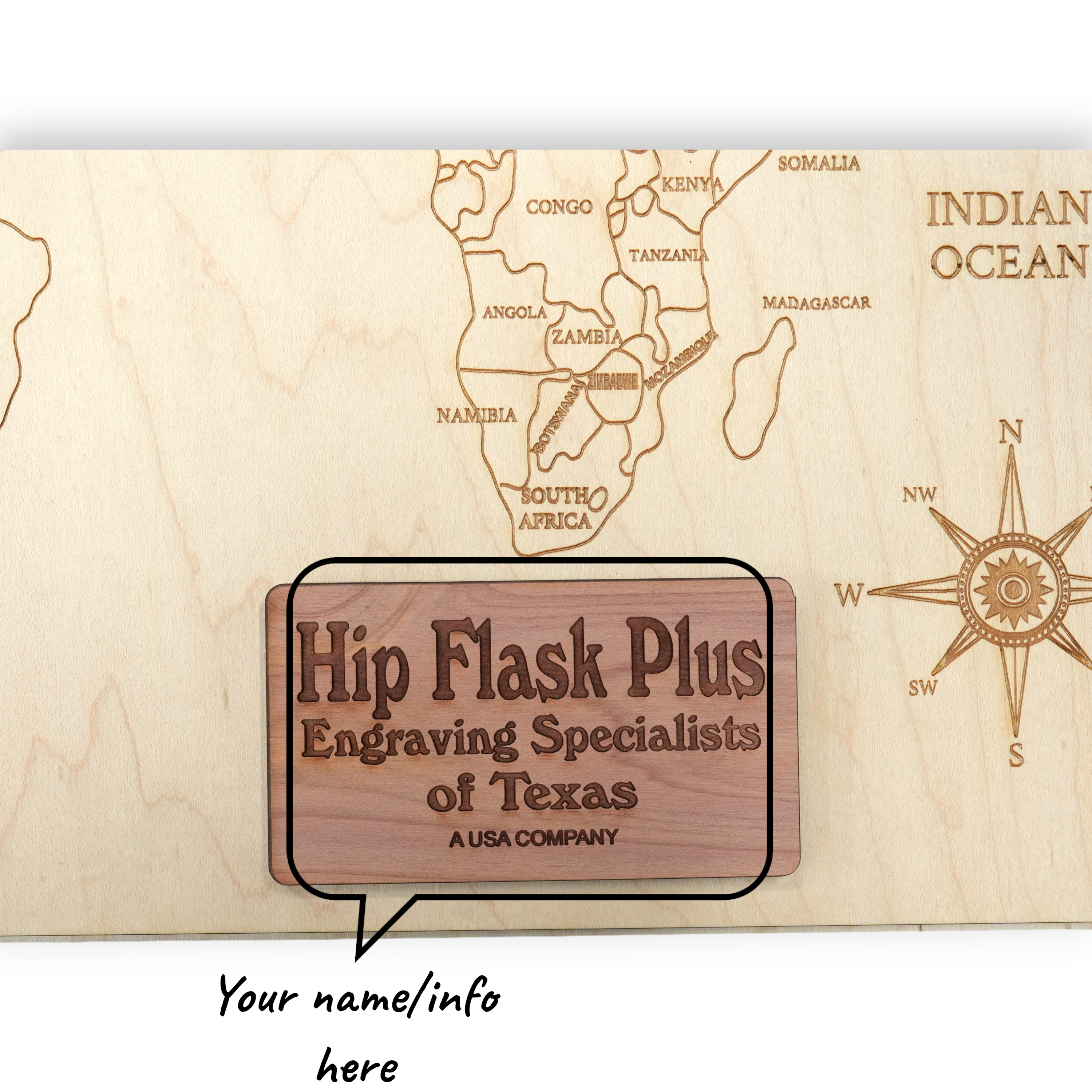 World Map - Art - PERSONALIZED - Raw Wood 18x12 Inches