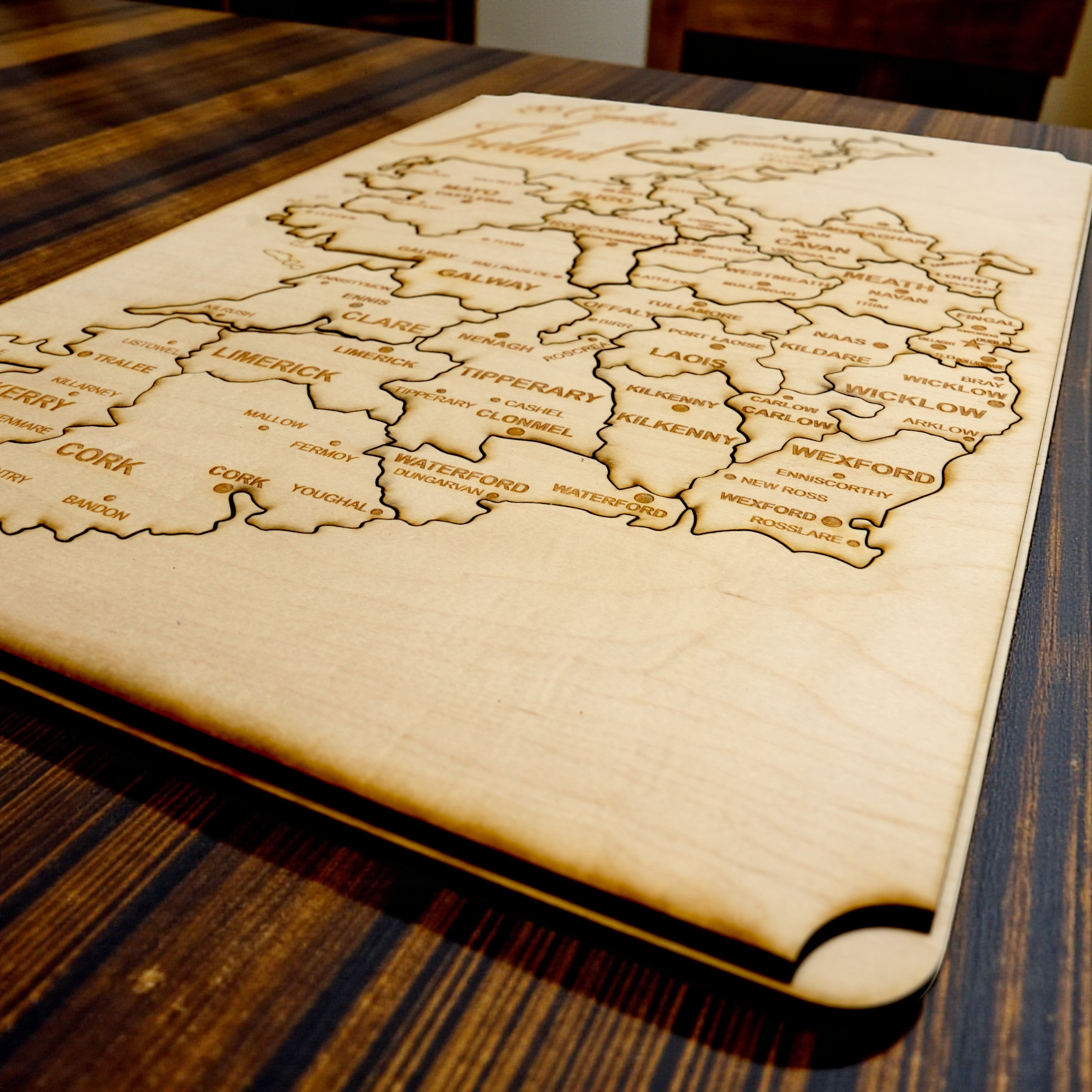 26 counties of Ireland Puzzle Map - Art Kit - Raw Wood 18x12 Inches - With Stand