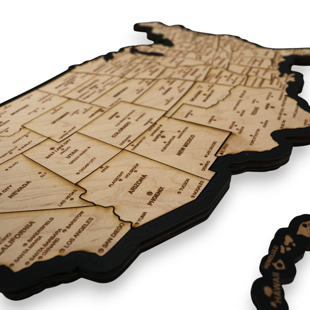 Detailed 50 State map with cities Puzzle - 18x13 Inches - 52 Piece Wood
