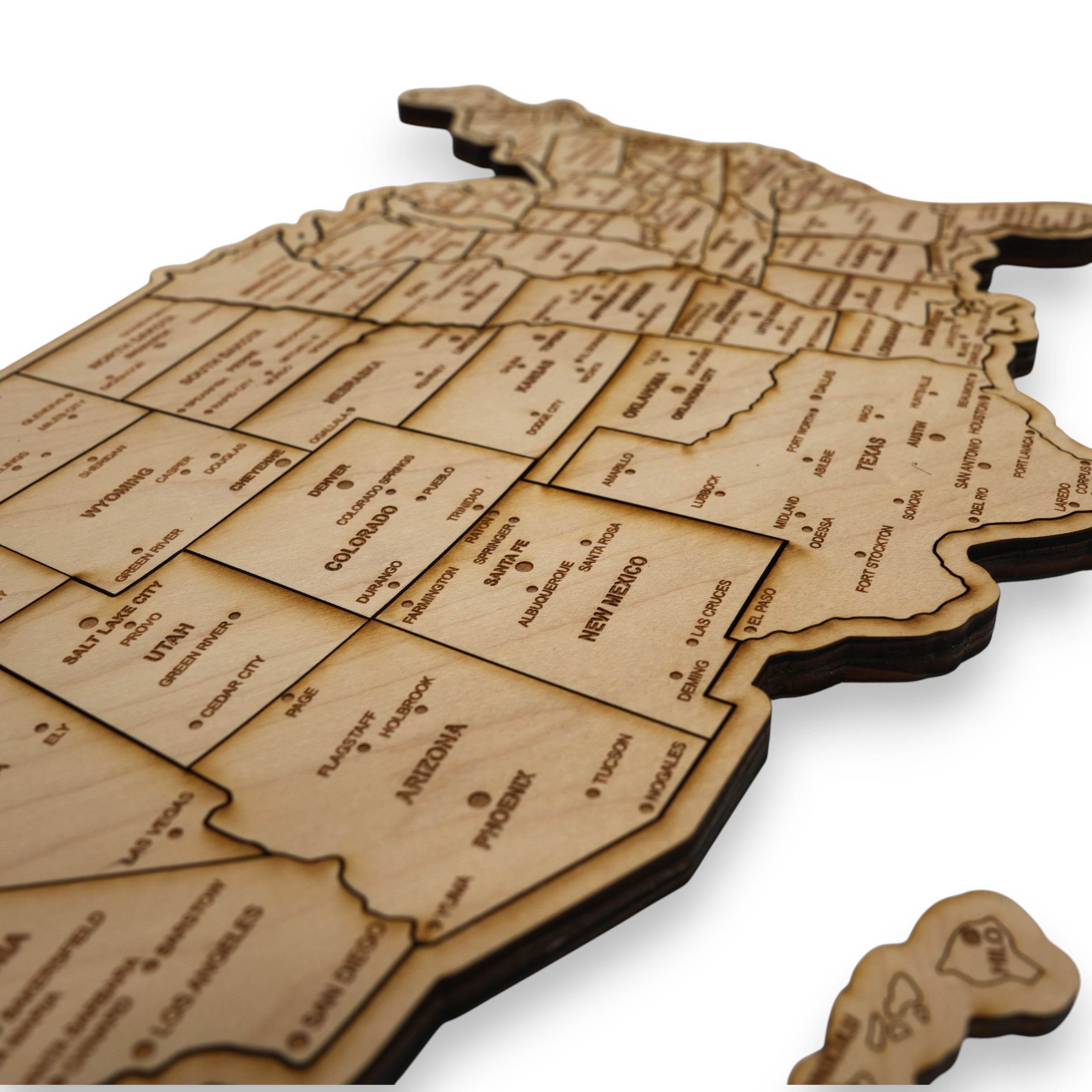 Detailed 50 State map with cities Puzzle - 18x13 Inches - 52 Piece Wood