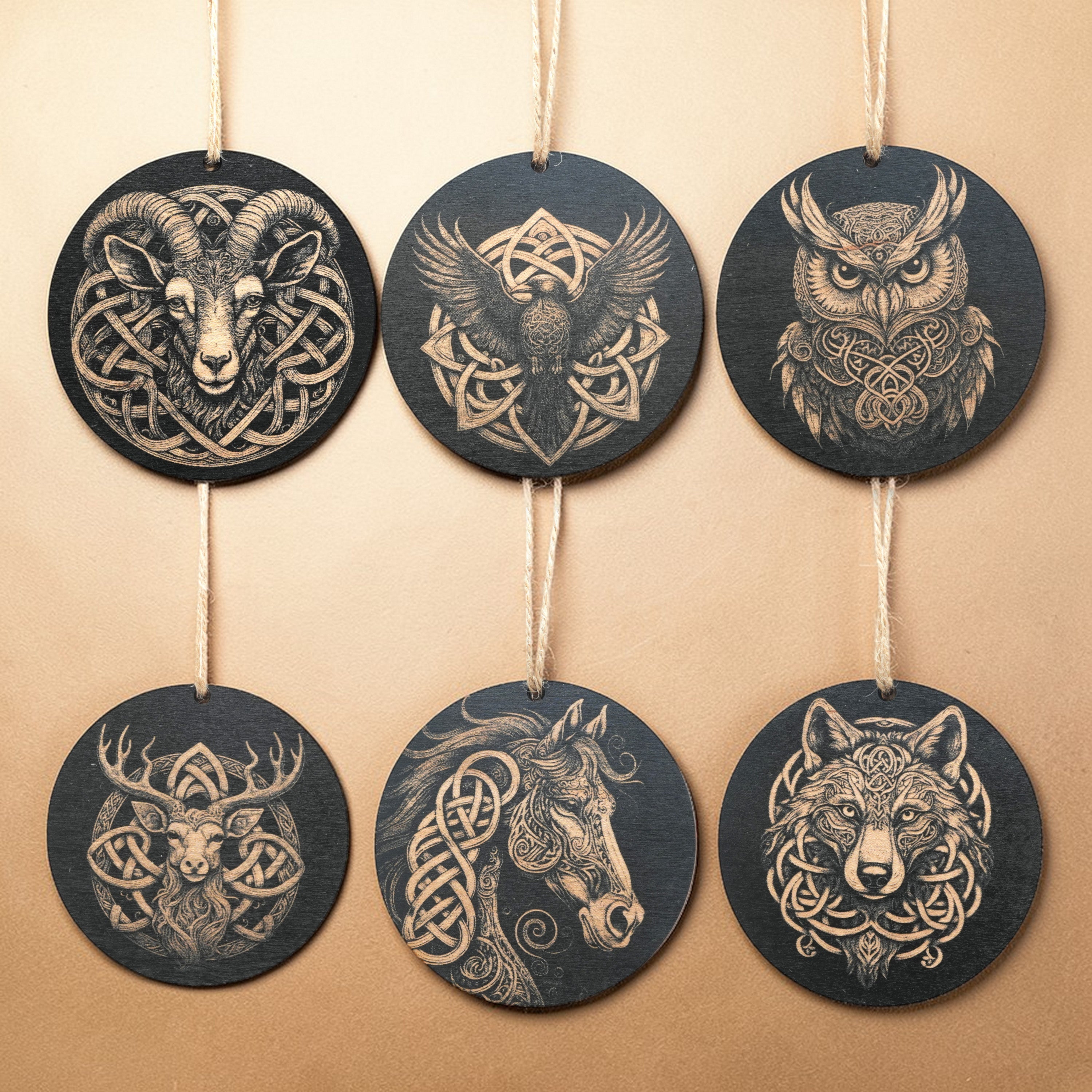 Ornament - Black - Celtic Animals - Set of 6