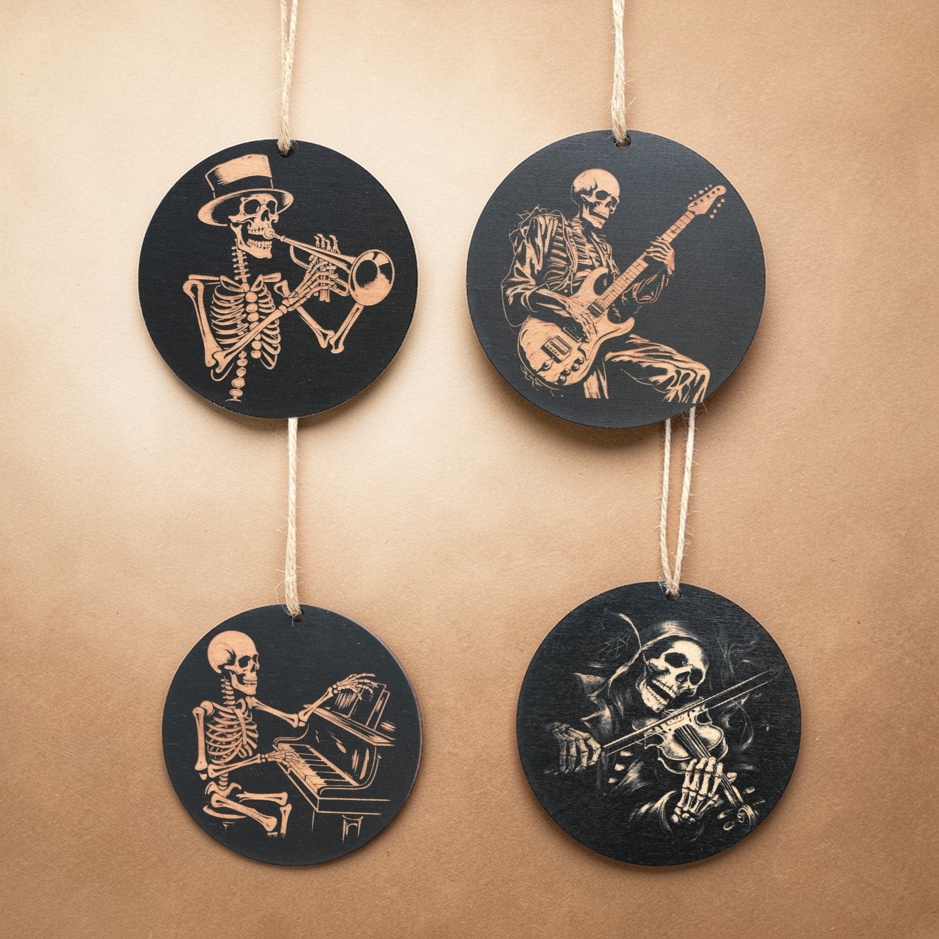 Ornament - Black - Musical Skeletons - Set of 4