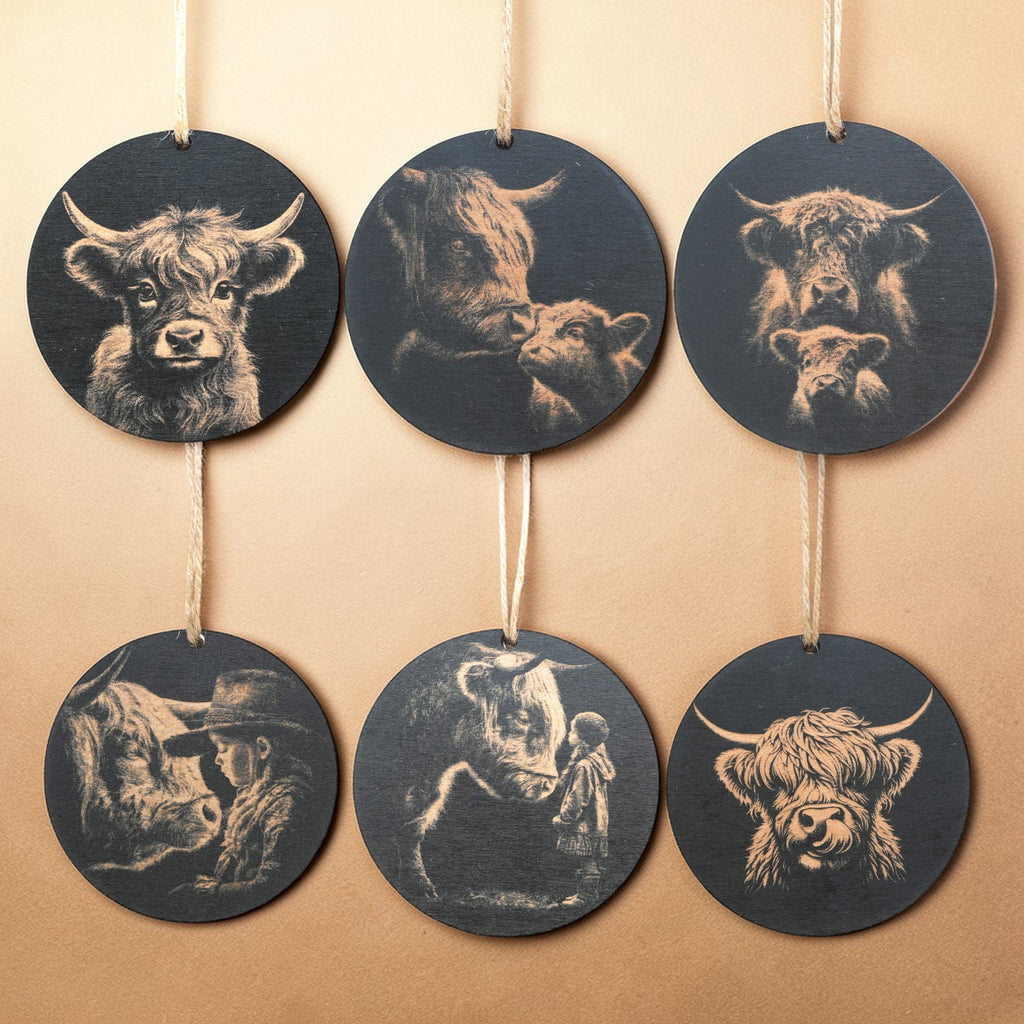 Ornament - Black - Highland Cow - Set of 6