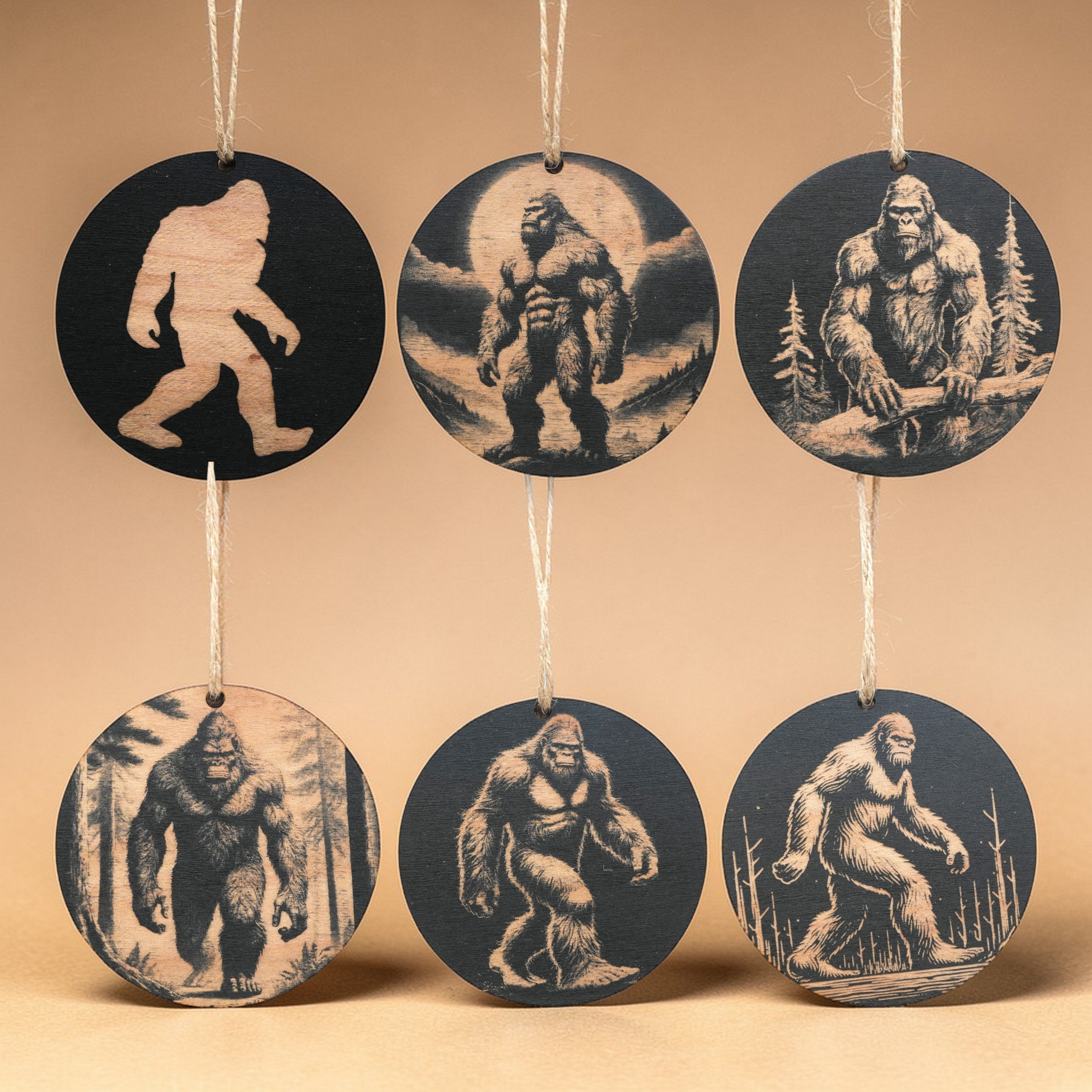 Ornament - Black - Bigfoot Sasquatch - Set of 6