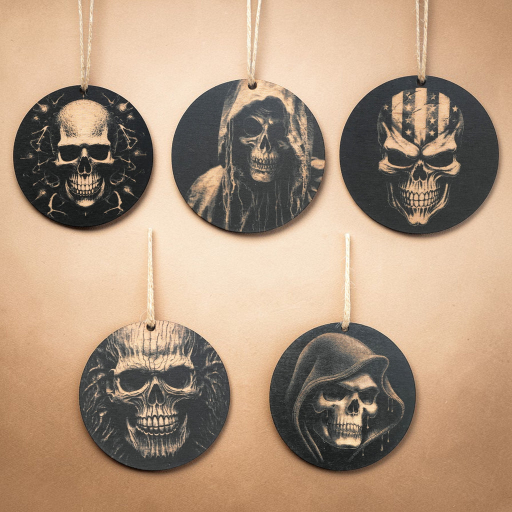 Ornament - Black - Skulls - Set of 5