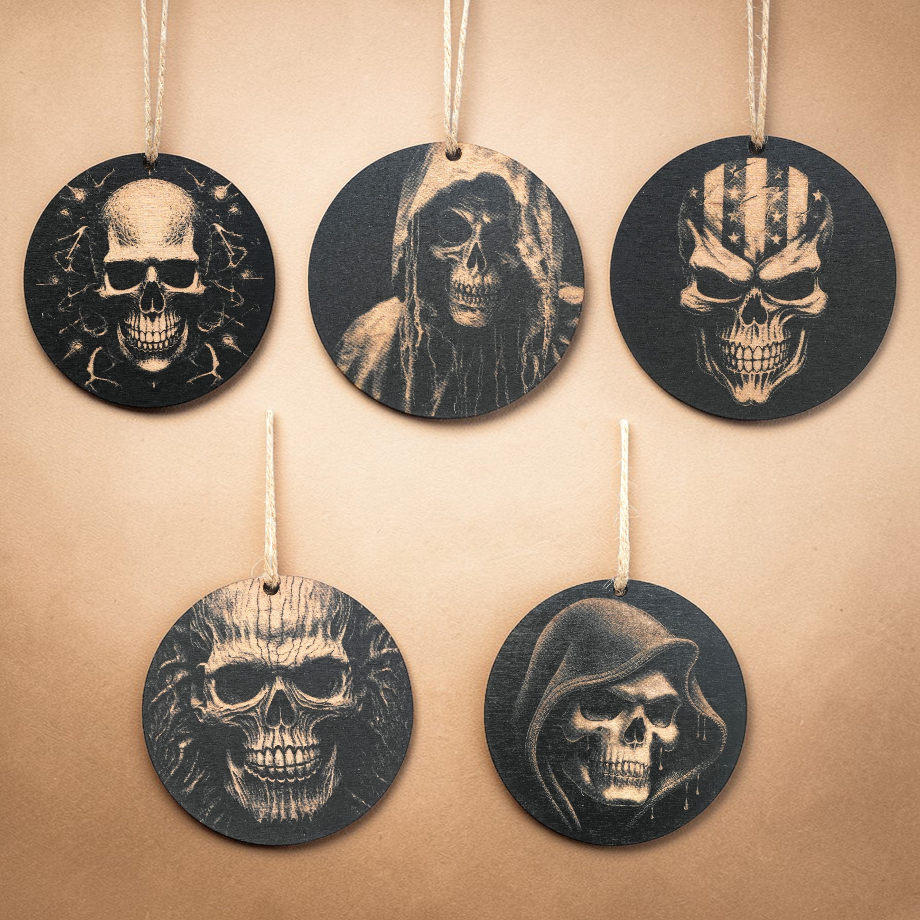 Ornament - Black - Skulls - Set of 5