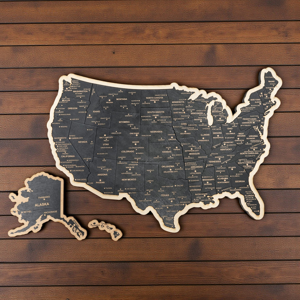 Detailed 50 State map with cities Puzzle - 18x13 Inches - 52 Piece Wood