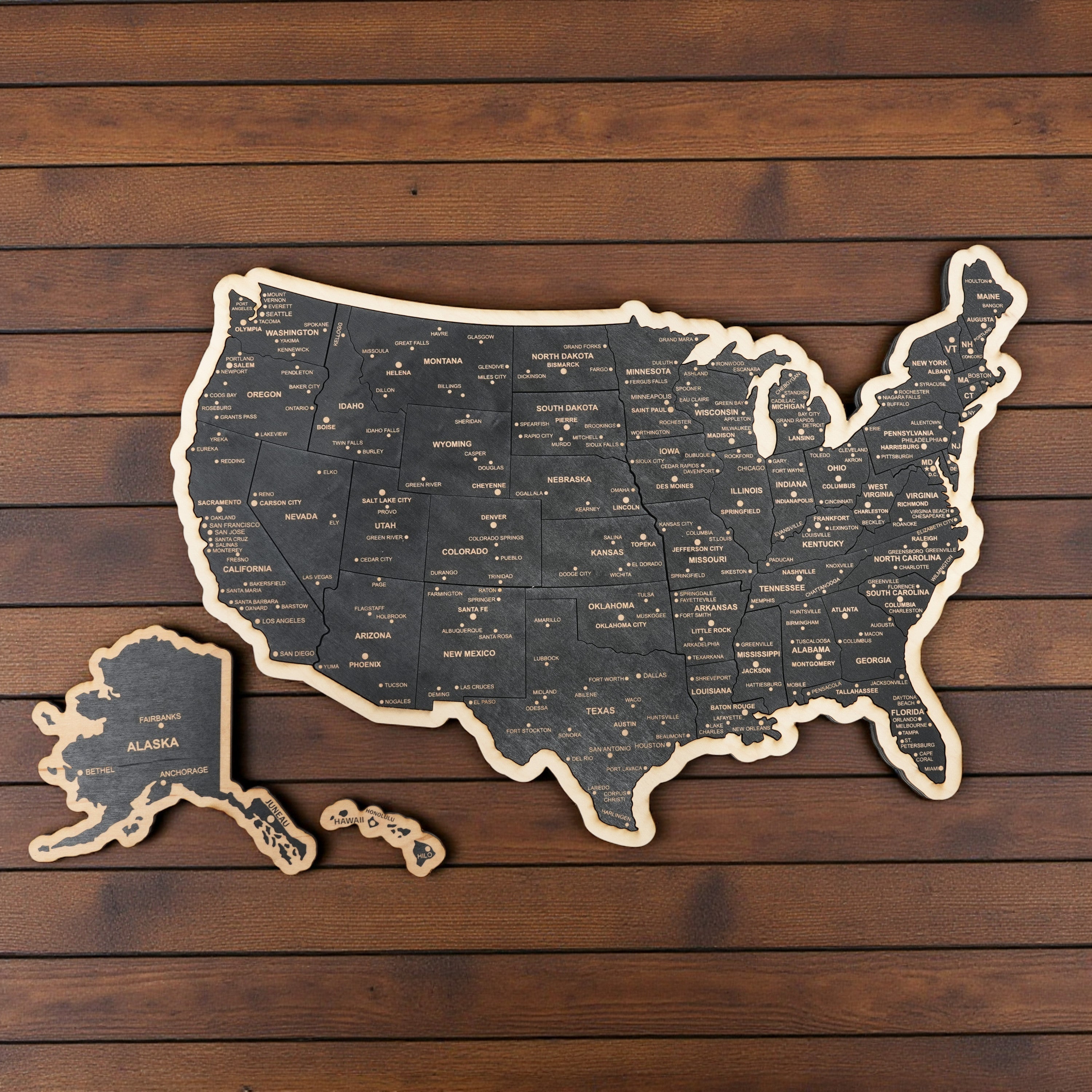 Detailed 50 State map with cities Puzzle - 18x13 Inches - 52 Piece Wood