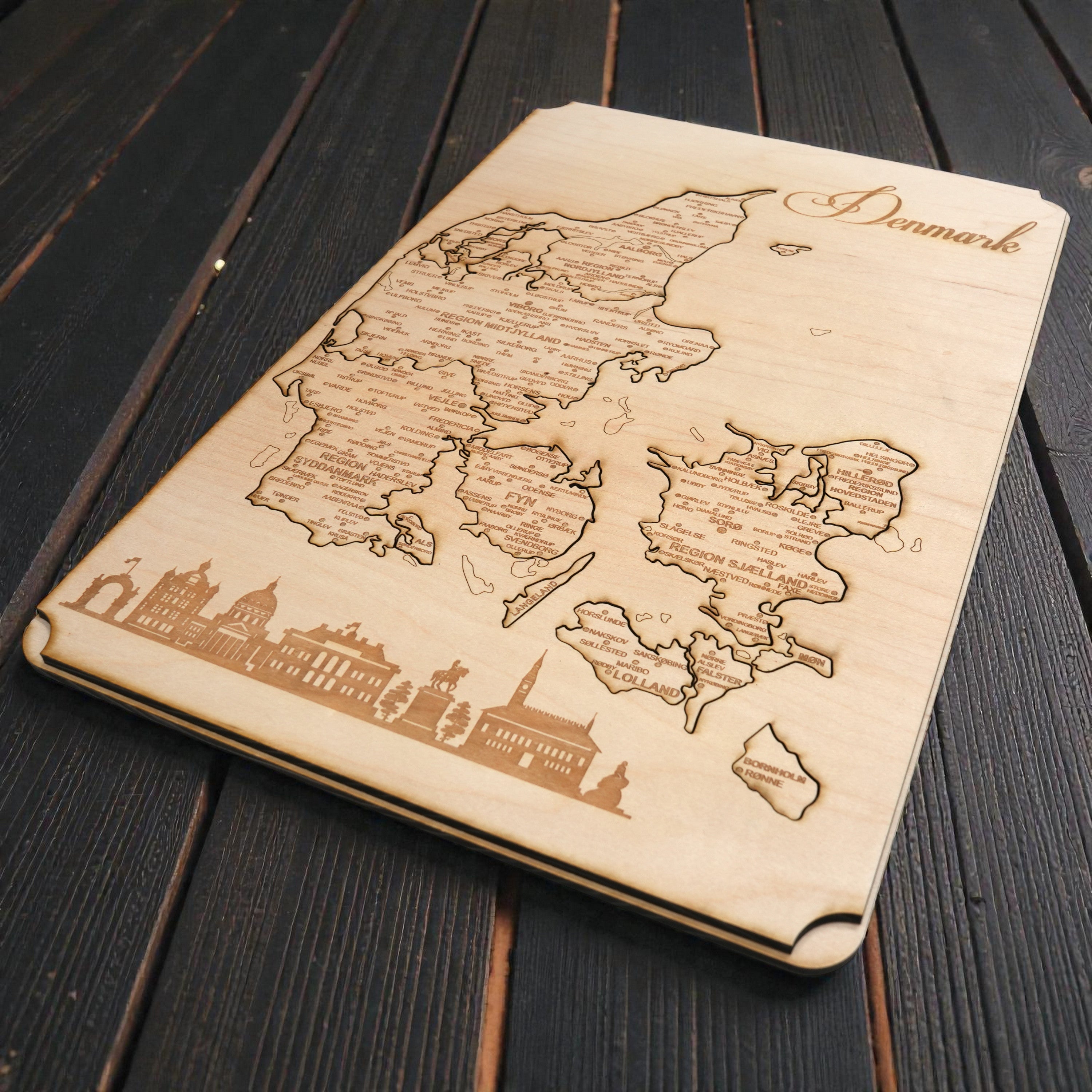 Denmark Puzzle Map - Art Kit - Raw Wood 12x18 Inches - 16 Pieces - With Stand