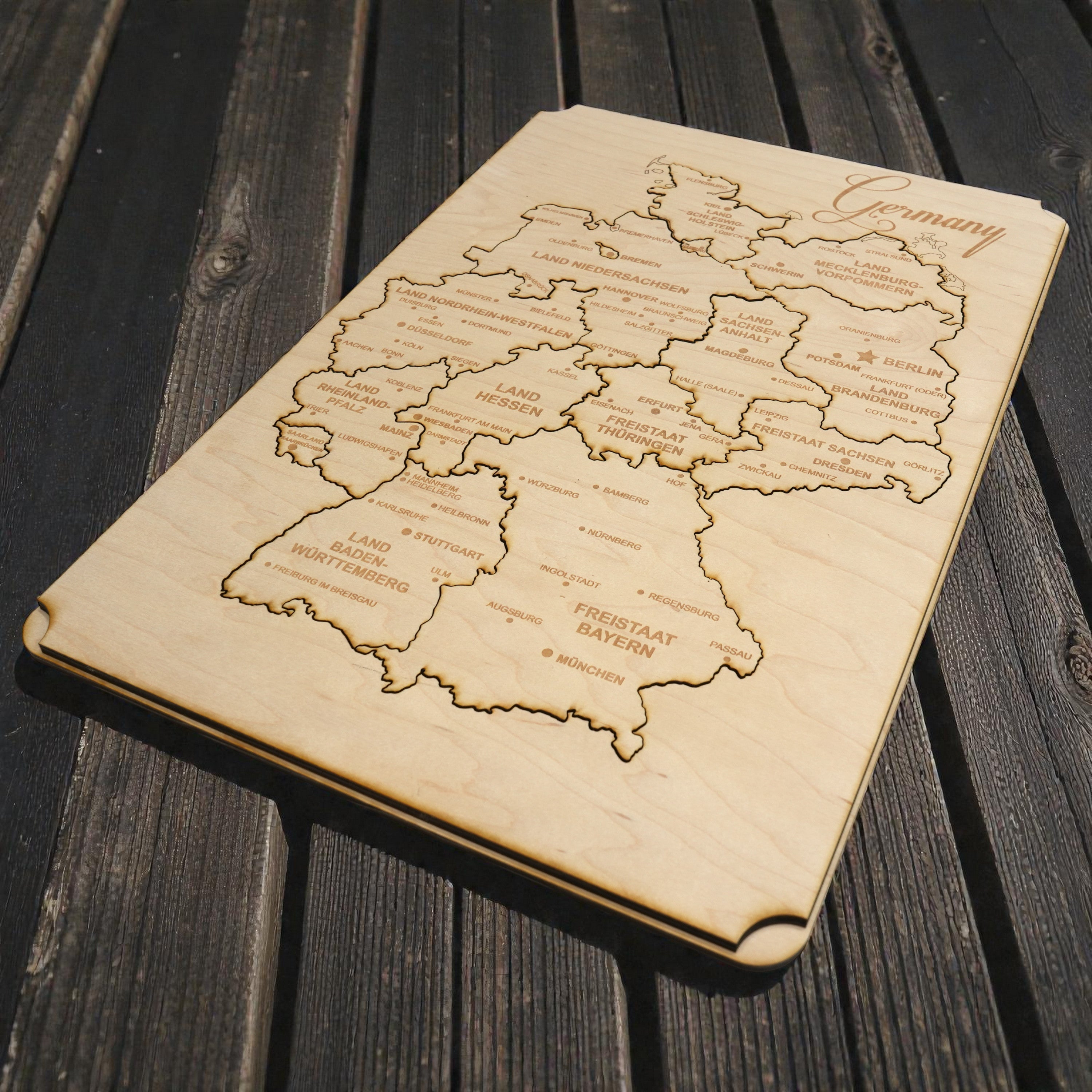 Germany Puzzle Map - Art Kit - Raw Wood 12x18 Inches - 16 Pieces - With Stand