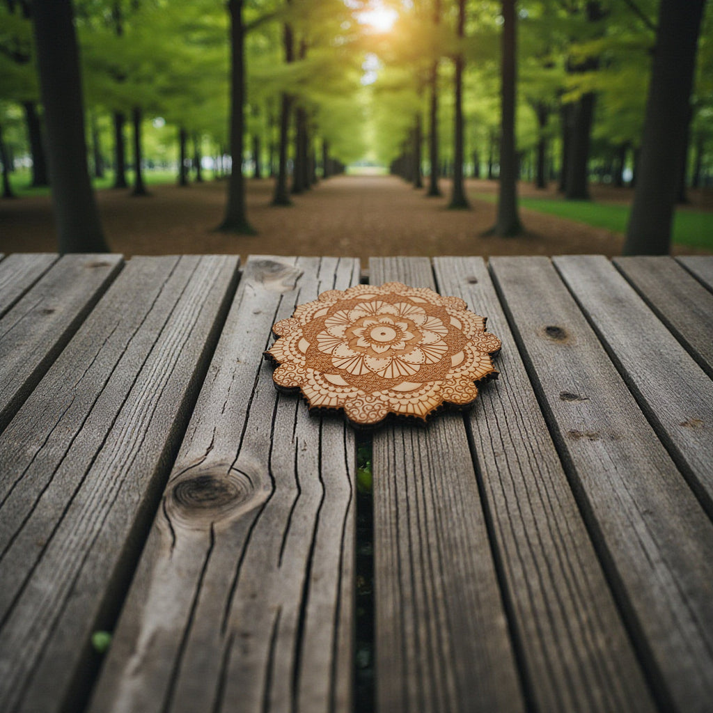 Henna Flower Raw Wood Coaster/Disc qty 1 - 5x5 Inches