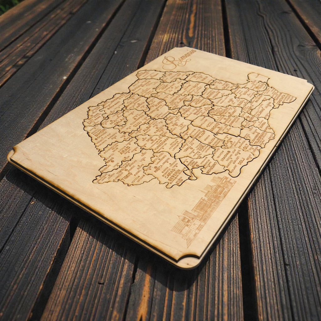 Romania Puzzle Map - Art Kit - Raw Wood 12x18 Inches - 42 Pieces - With Stand