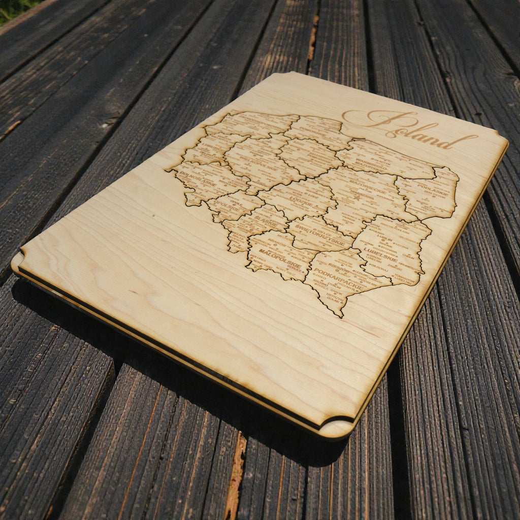 Poland Puzzle Map - Art Kit - Raw Wood 12x18 Inches - 17 Pieces - With Stand