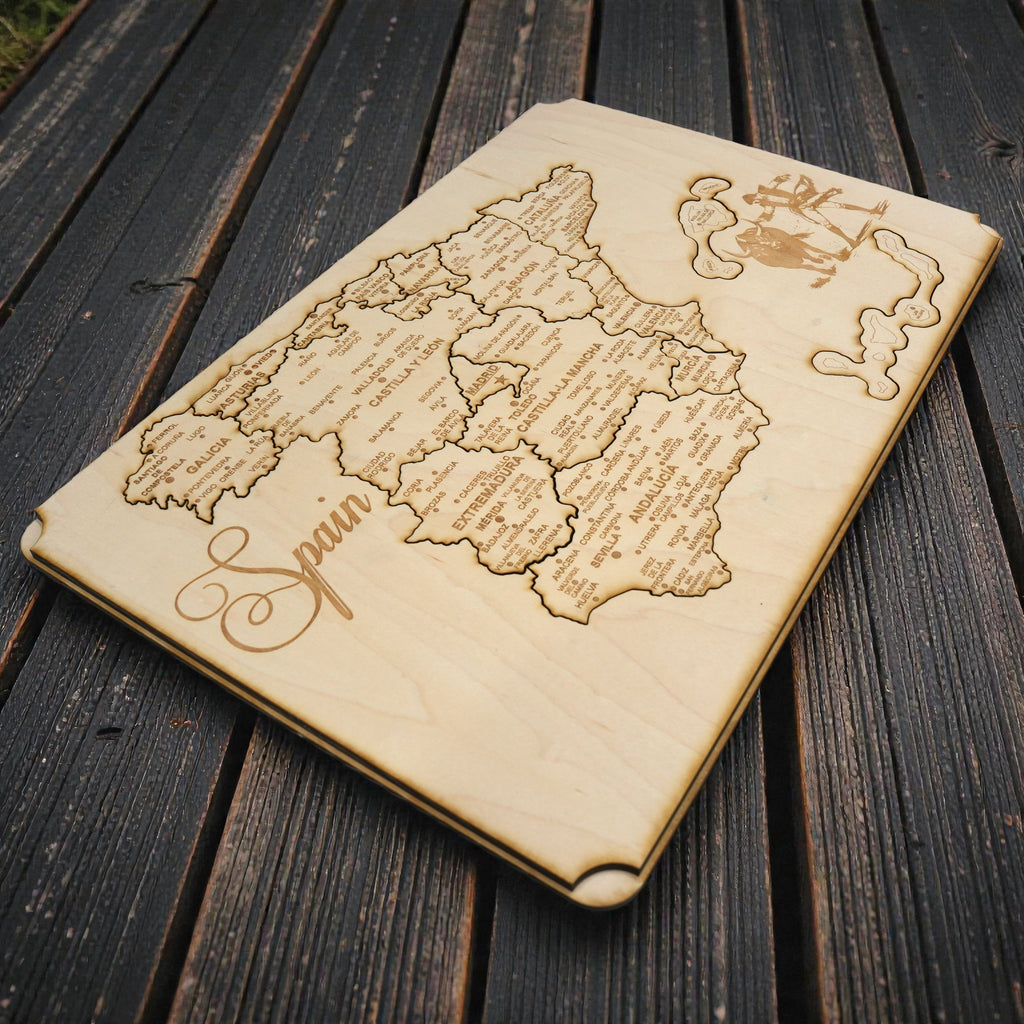Spain Puzzle Map - Art Kit - Raw Wood 12x18 Inches - 18 Pieces - With Stand
