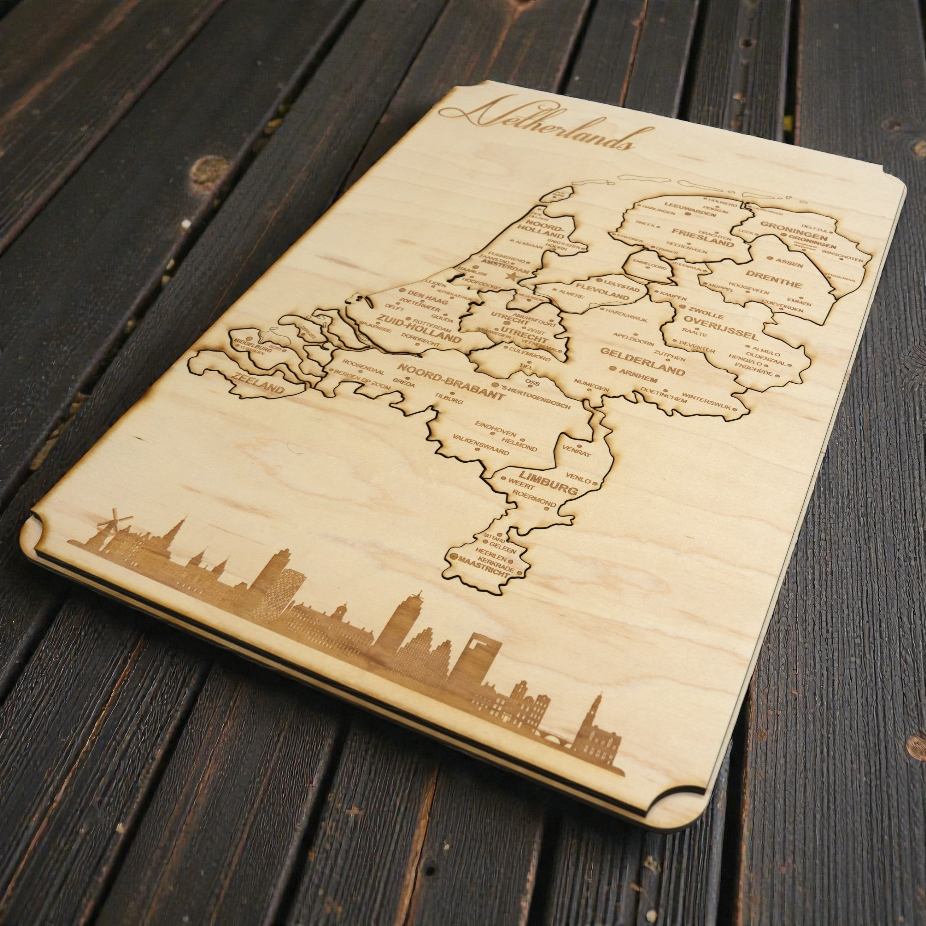 Netherlands Puzzle Map - Art Kit - Raw Wood 12x18 Inches - 18 Pieces - With Stand