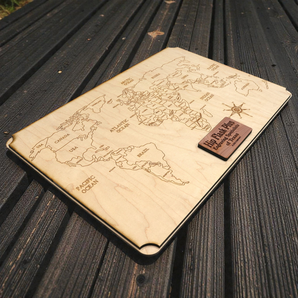 World Map - Art - PERSONALIZED - Raw Wood 18x12 Inches