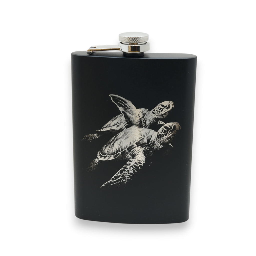 8oz Black - Underwater Sea Turtles - Black Flask
