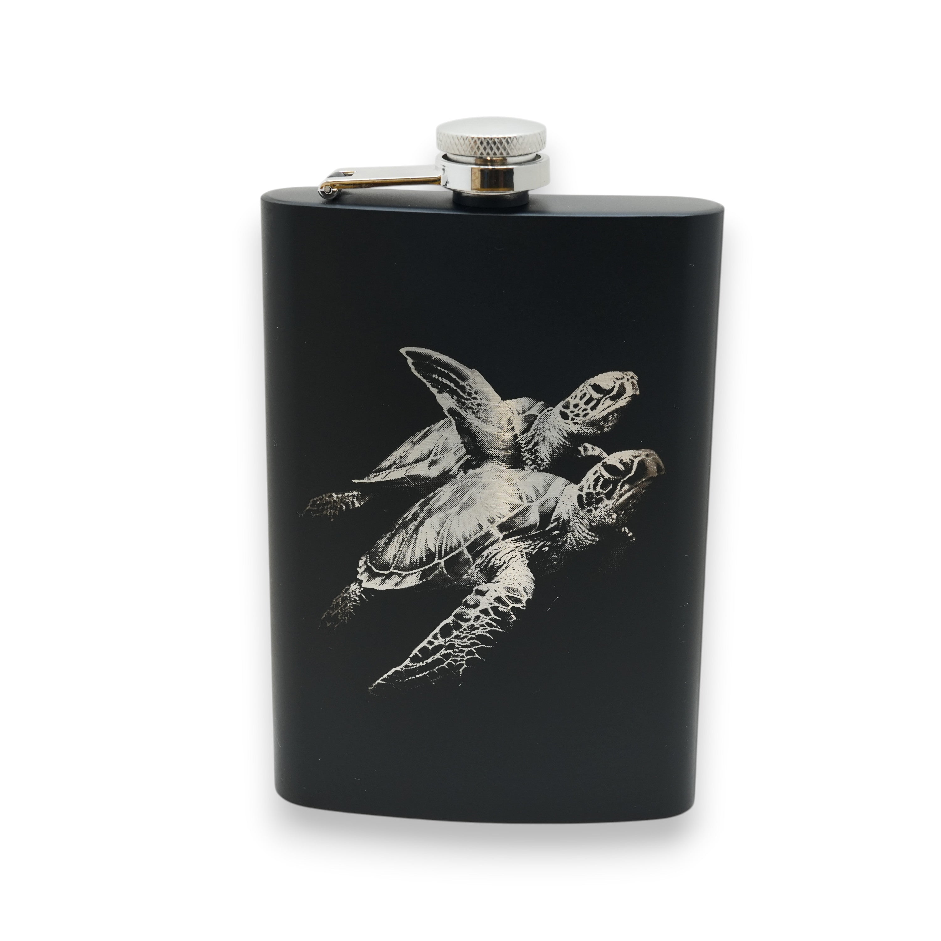 8oz Black - Underwater Sea Turtles - Black Flask