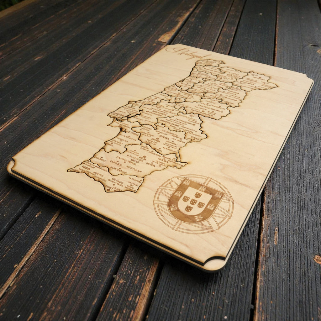 Portugal Puzzle Map - Art Kit - Raw Wood 12x18 Inches - 19 Pieces - With Stand