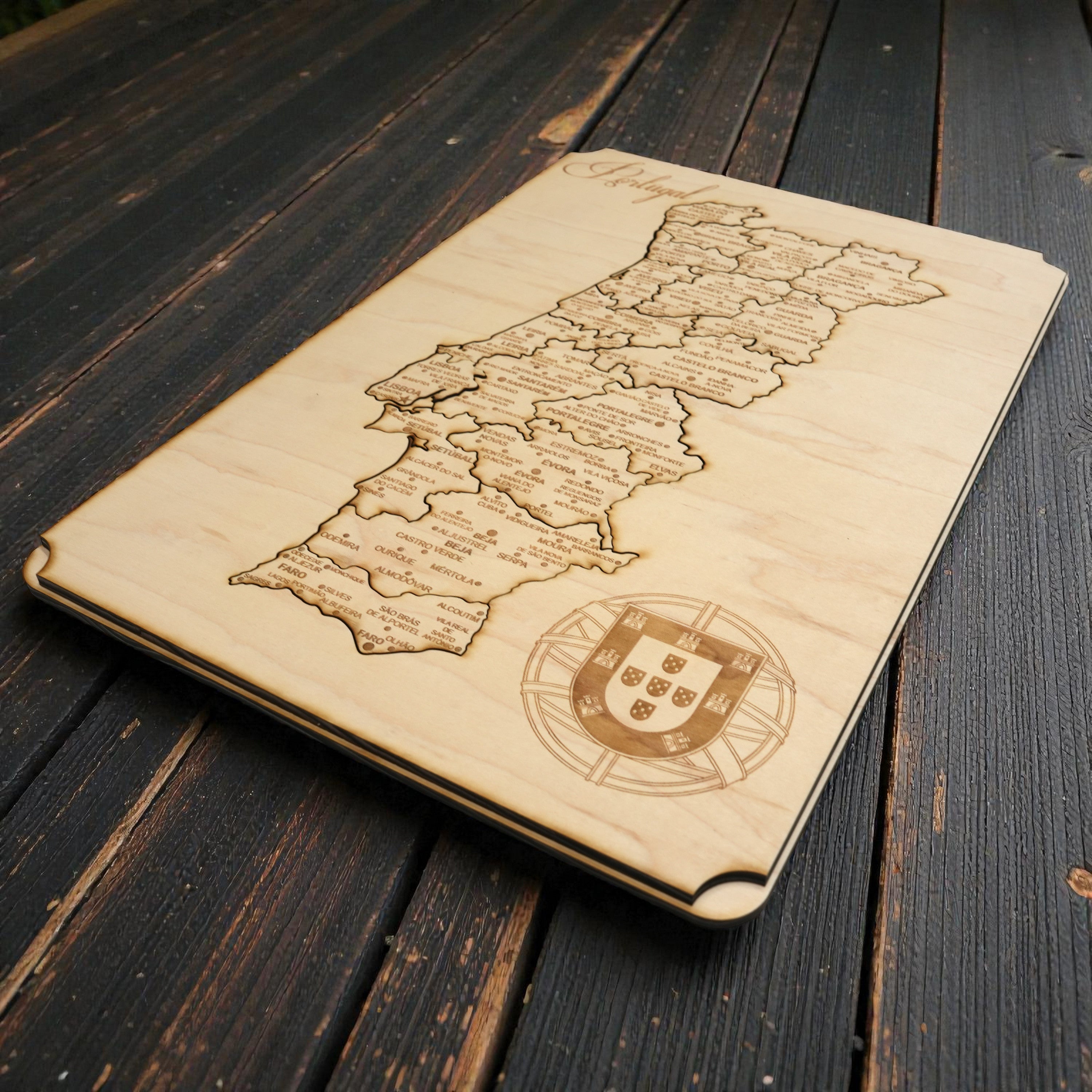 Portugal Puzzle Map - Art Kit - Raw Wood 12x18 Inches - 19 Pieces - With Stand