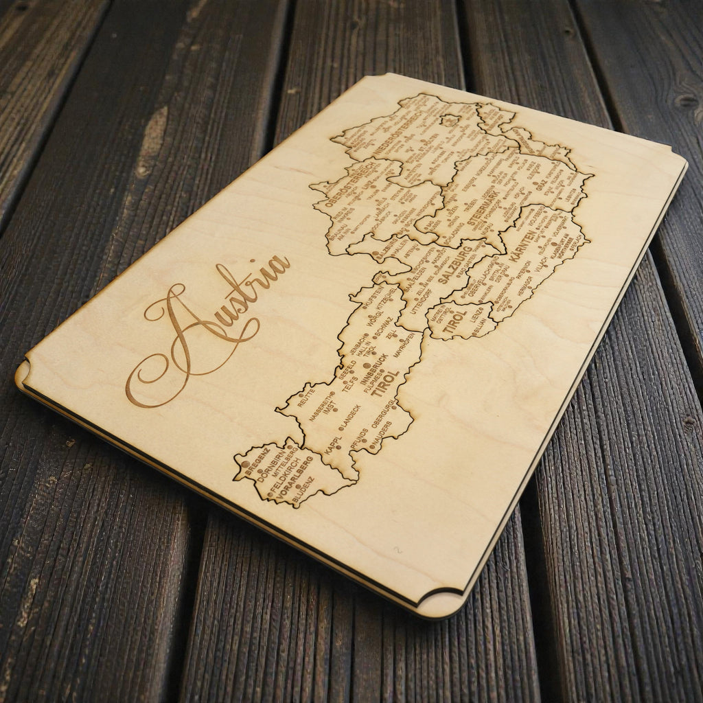 Austria Puzzle Map - Art Kit - Raw Wood 12x18 Inches - 11 Pieces - With Stand