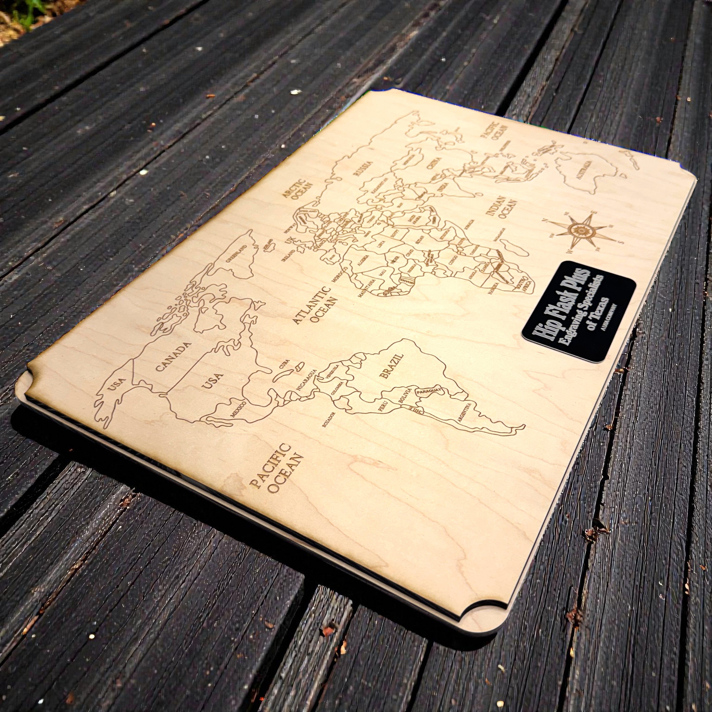 World Map - Art - PERSONALIZED - Raw Wood 18x12 Inches