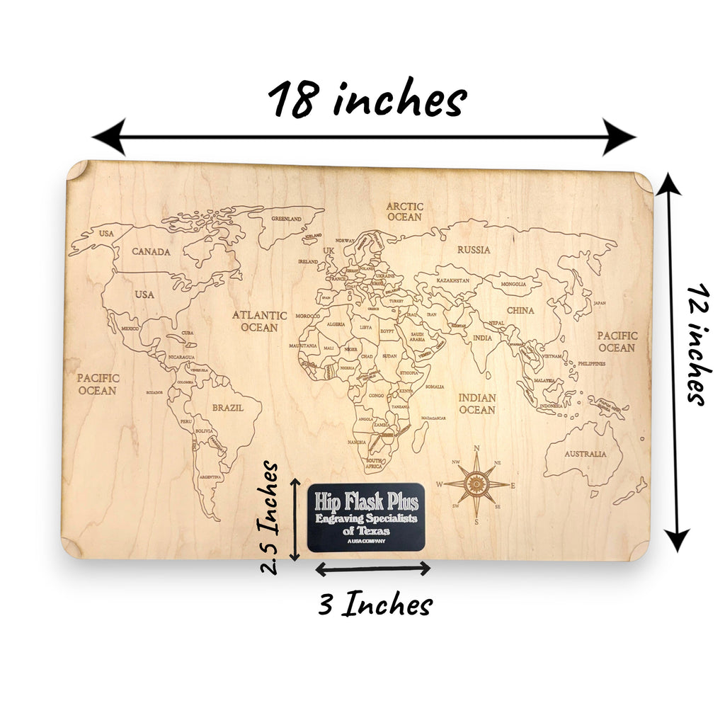World Map - Art - PERSONALIZED - Raw Wood 18x12 Inches