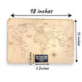 World Map - Art - PERSONALIZED - Raw Wood 18x12 Inches