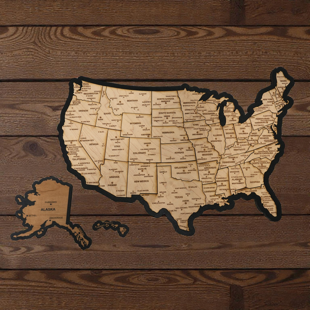Detailed 50 State map with cities Puzzle - 18x13 Inches - 52 Piece Wood