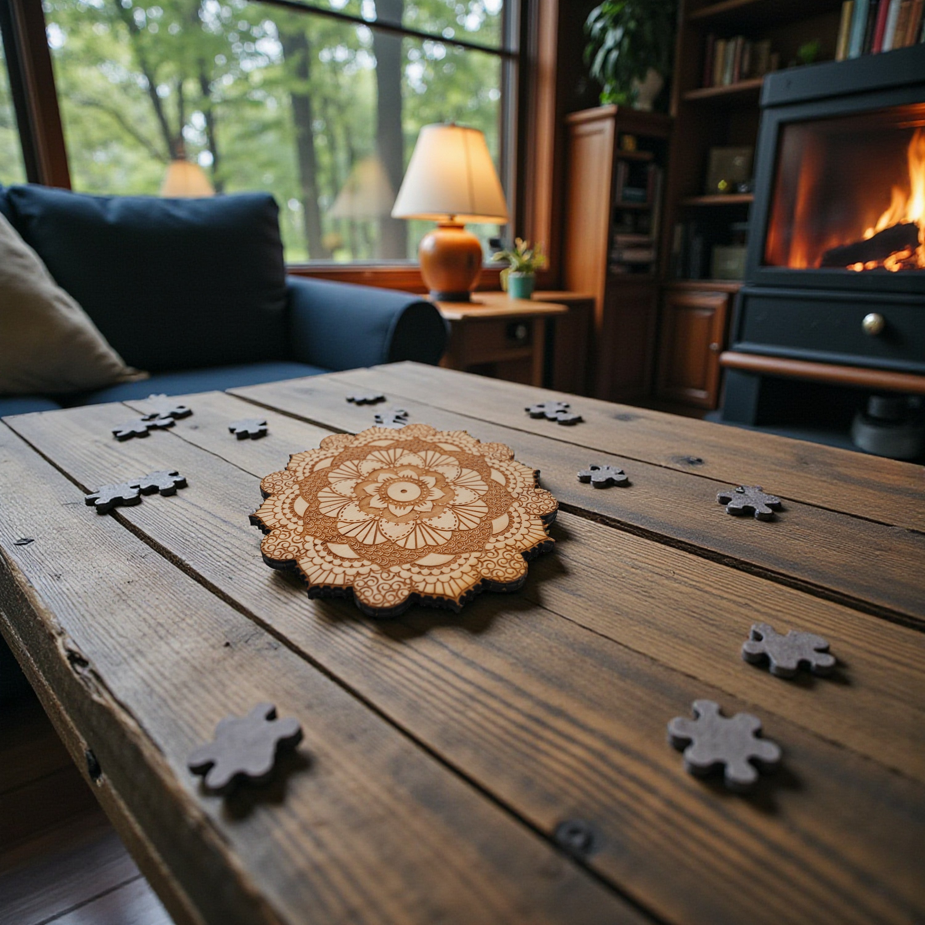 Henna Flower Raw Wood Coaster/Disc qty 1 - 5x5 Inches