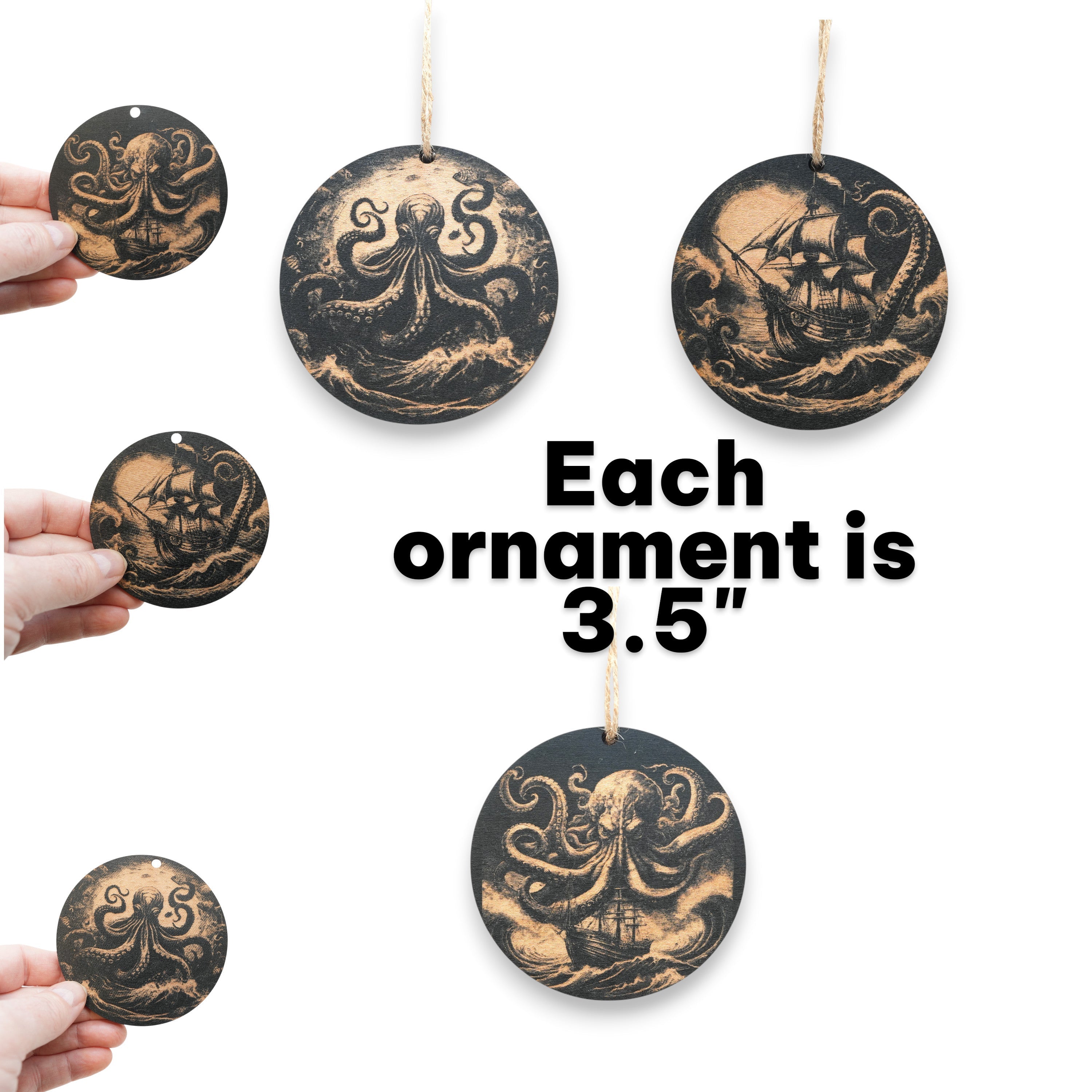 Ornament - Black - Kraken - Set of 3