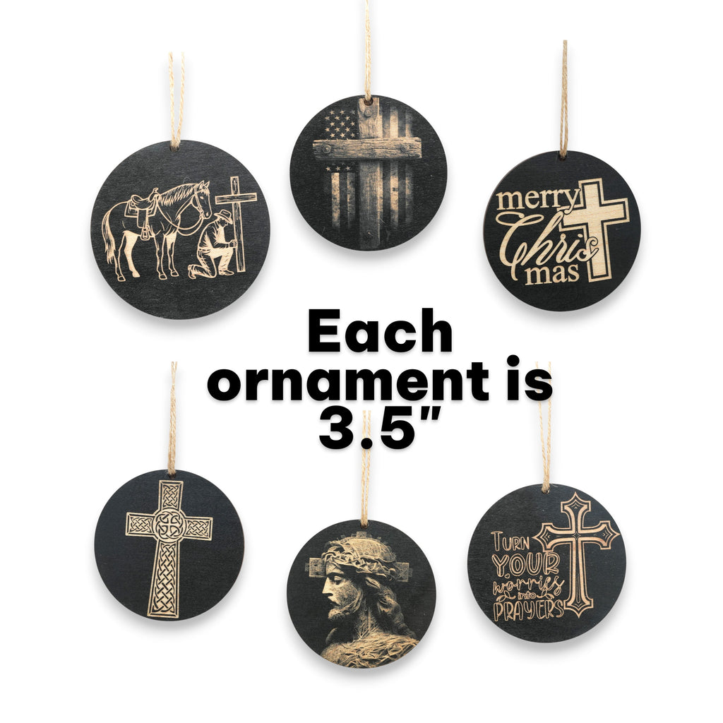 Ornament - Black - Cross - Set of 6