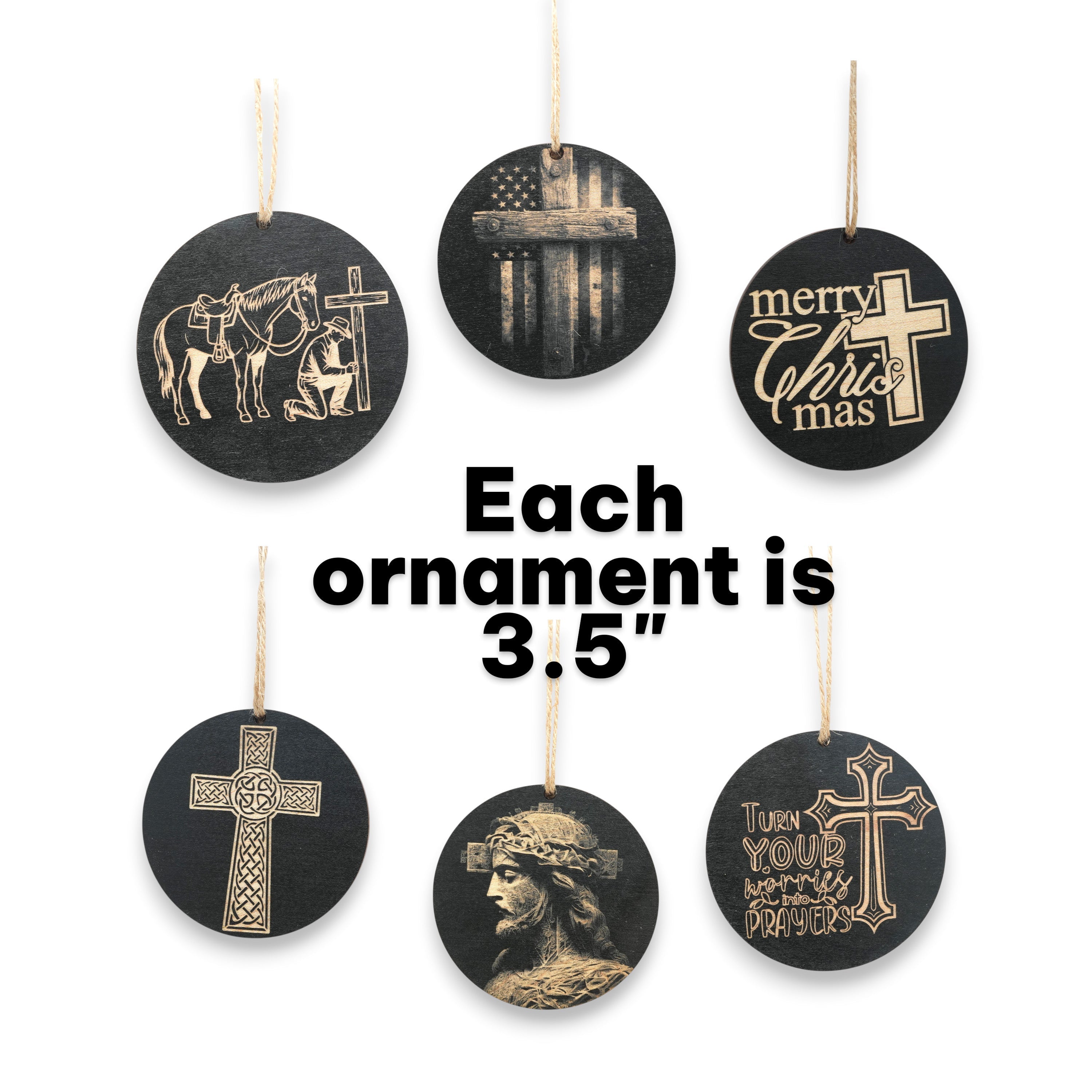 Ornament - Black - Cross - Set of 6
