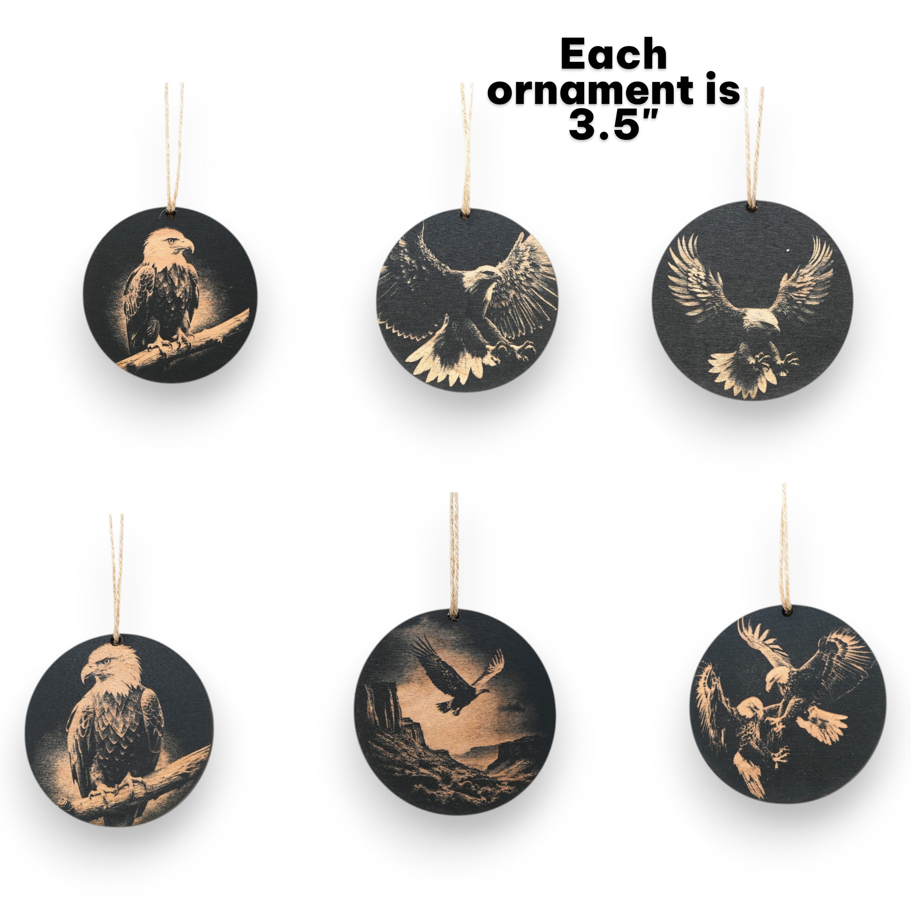 Ornament - Black - Bald Eagle - Set of 6