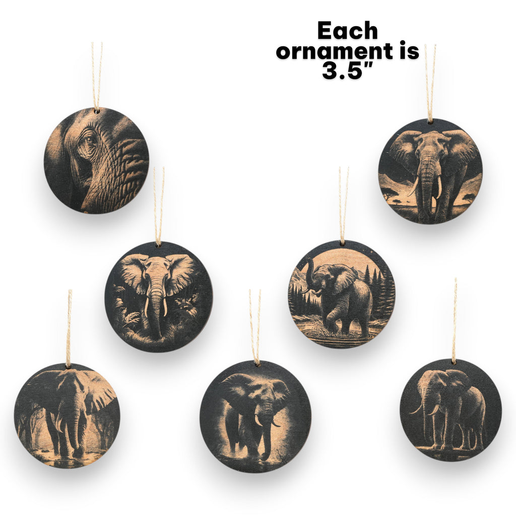 Ornament - Black - Elephants - Set of 7