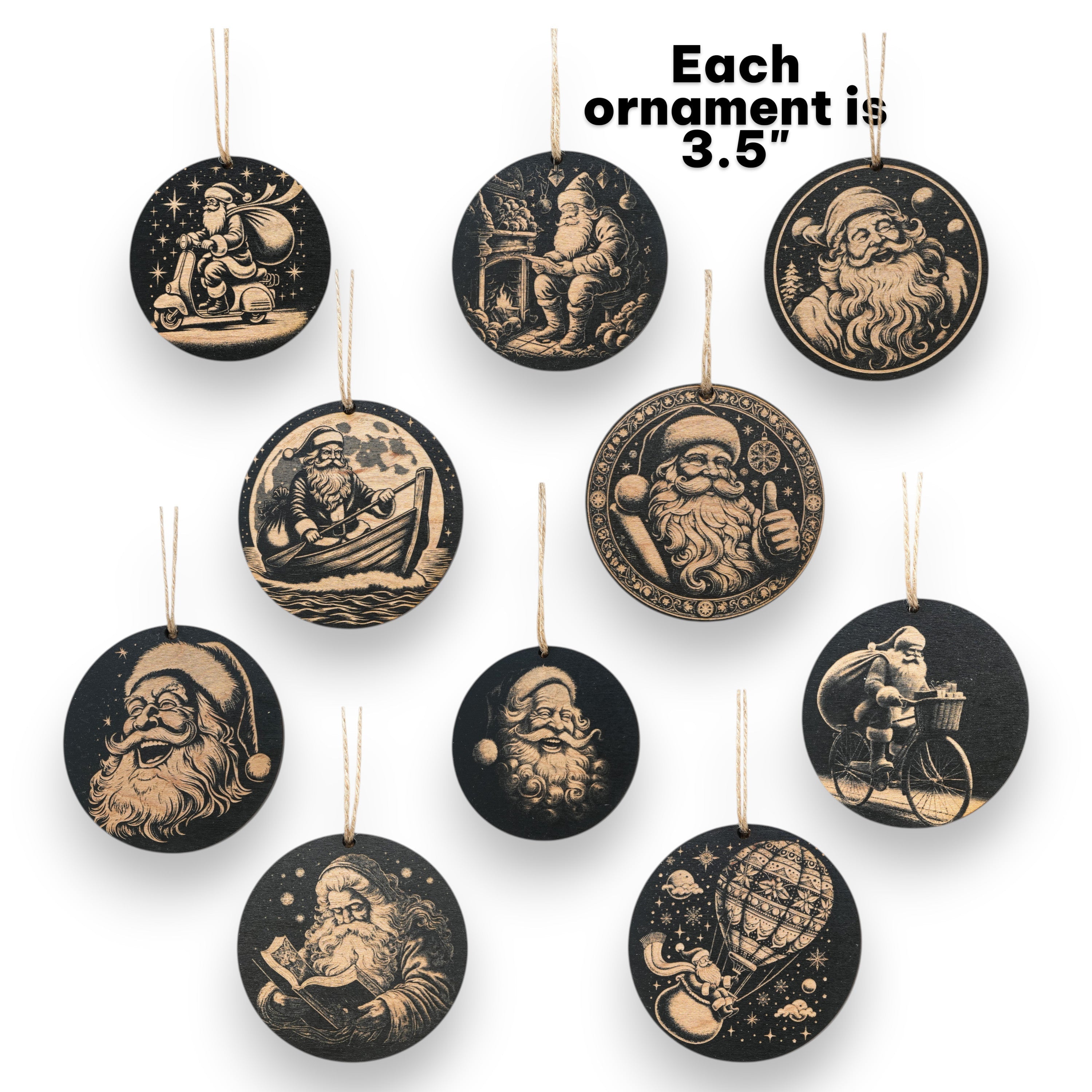 Ornament - Black - Santa - Set of 10 - Santa Claus