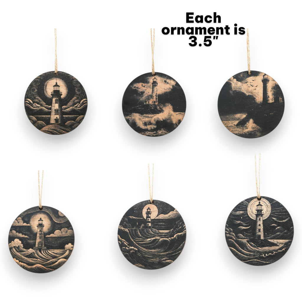 Ornament - Black - Lighthouses - Set of 6