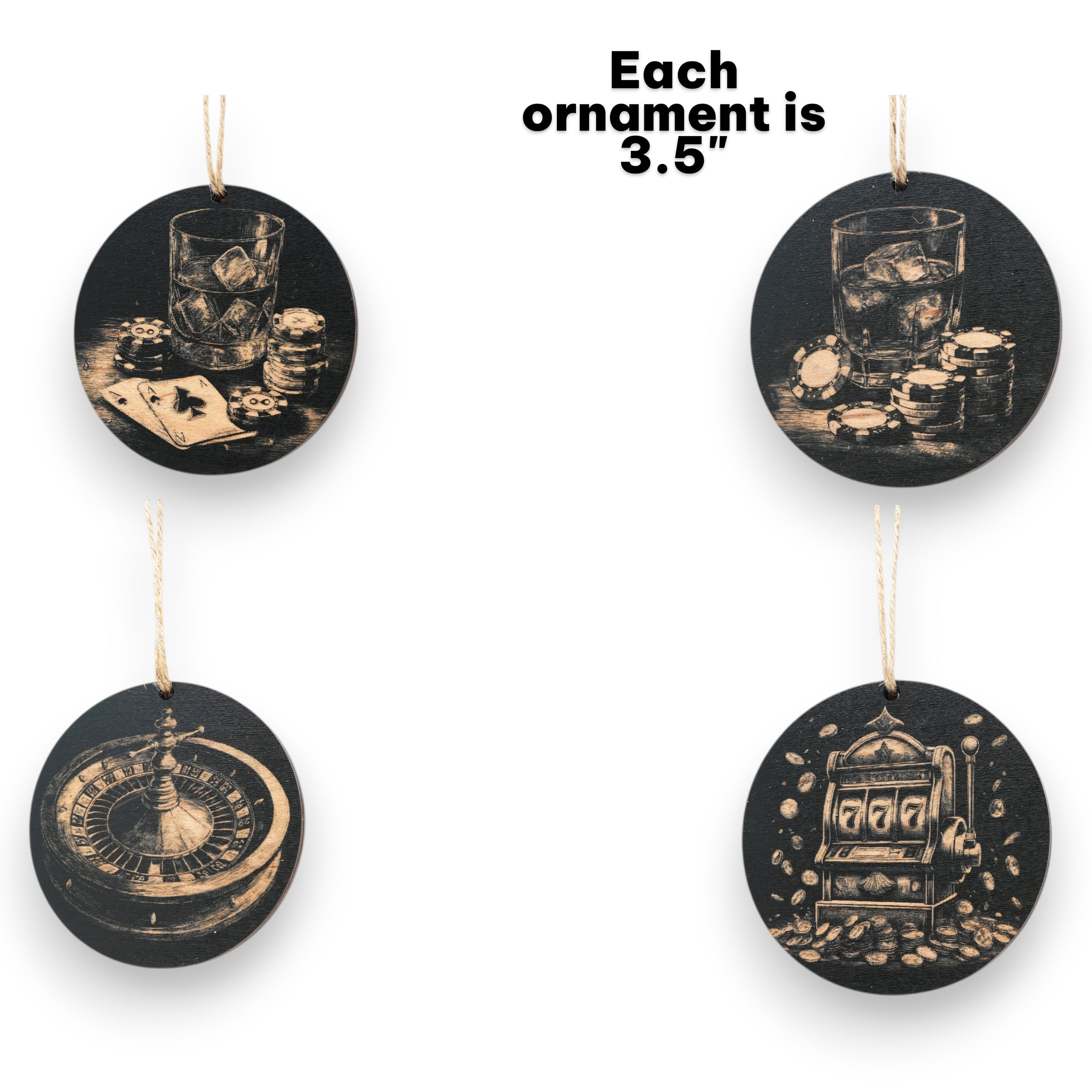 Ornament - Black - Casino Gambling - Set of 4