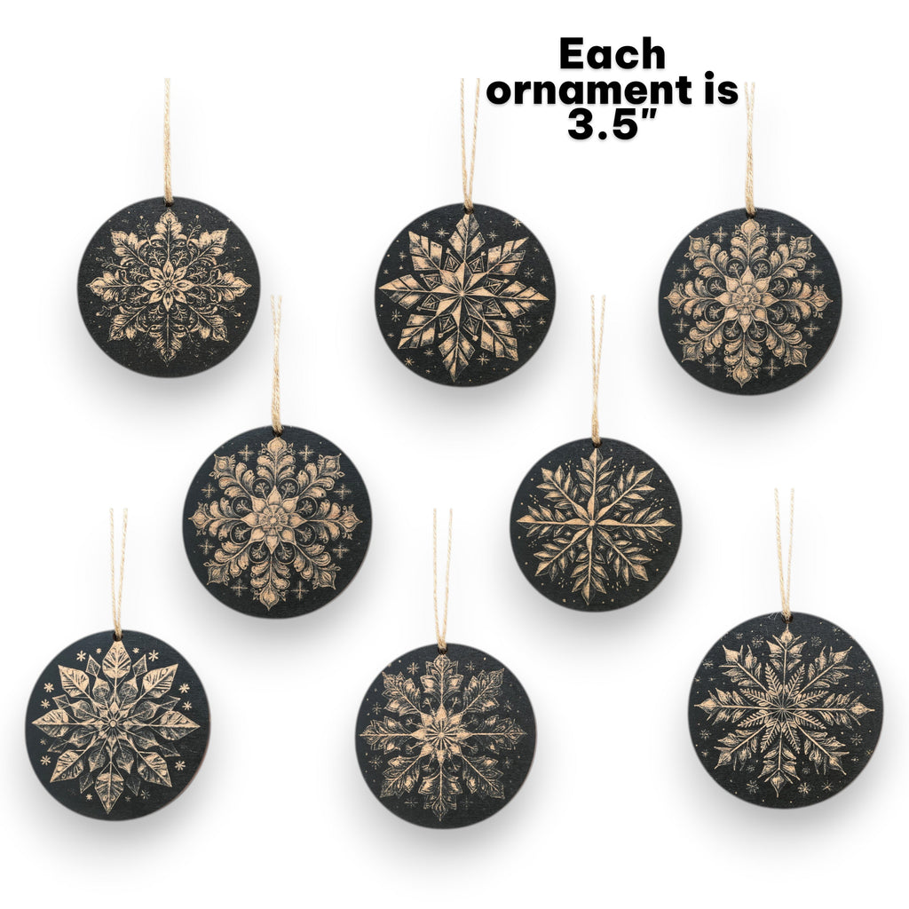 Ornament - Black - Snowflakes - Set of 8