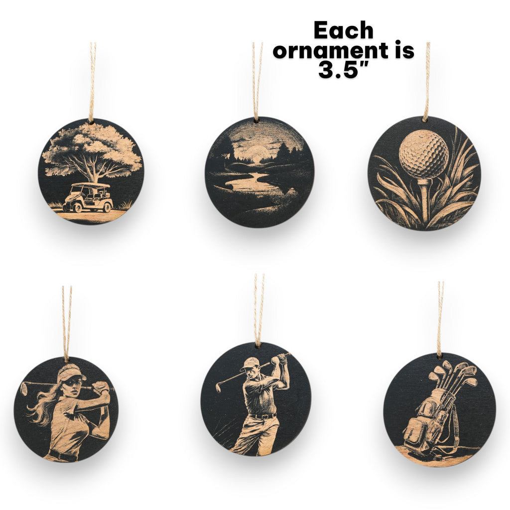 Ornament - Black - Golf - Set of 6
