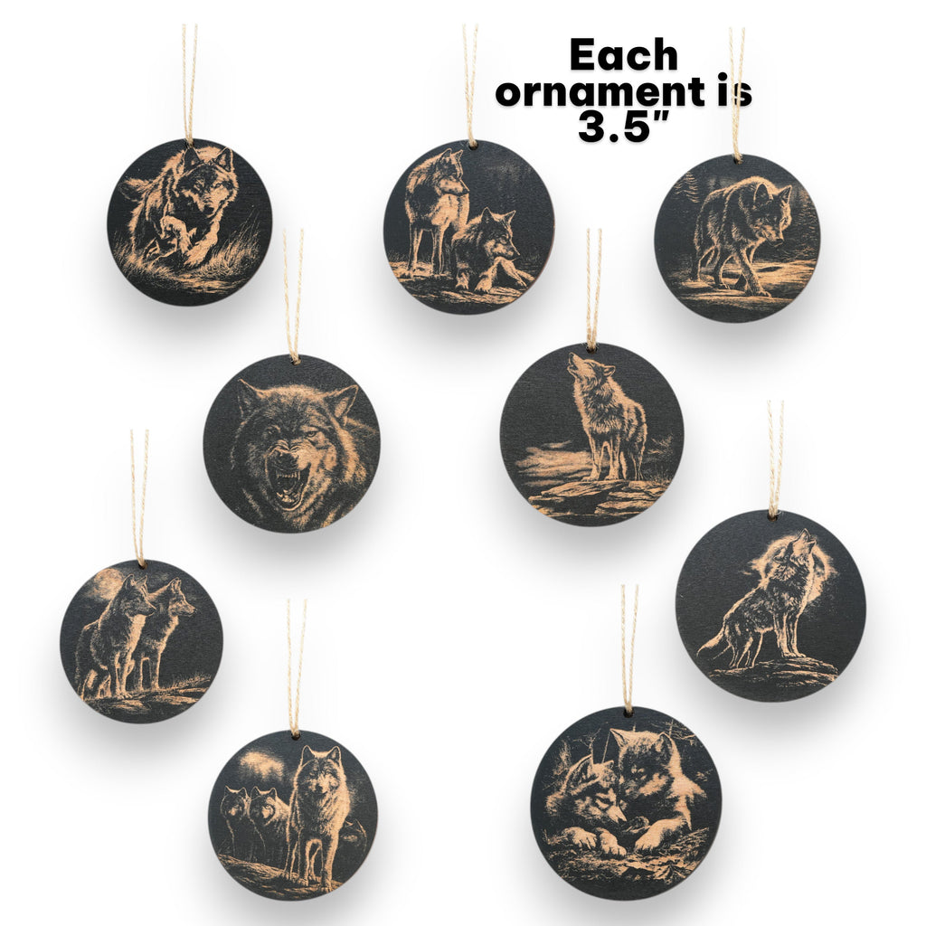 Ornament - Black - Wolf - Set of 9