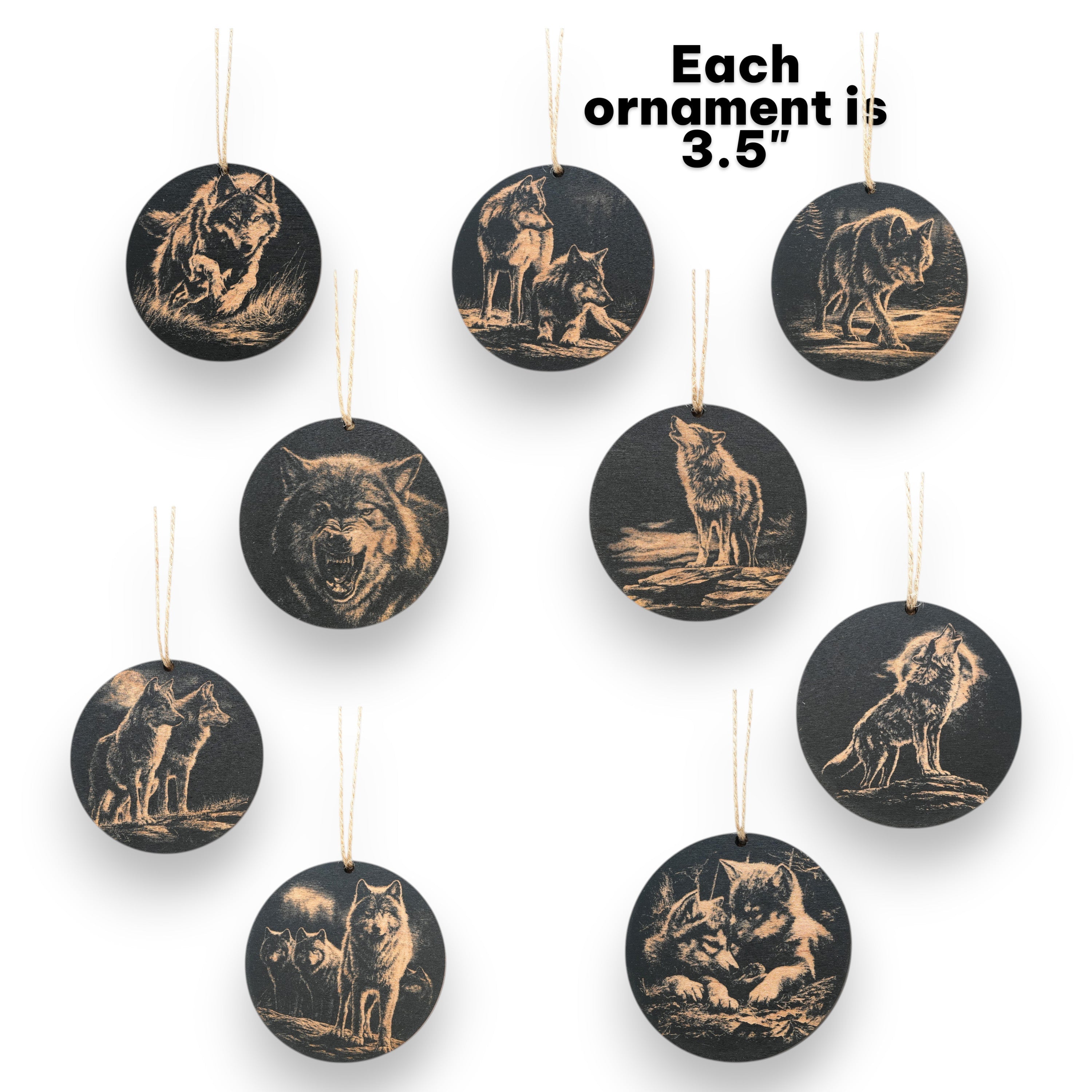 Ornament - Black - Wolf - Set of 9