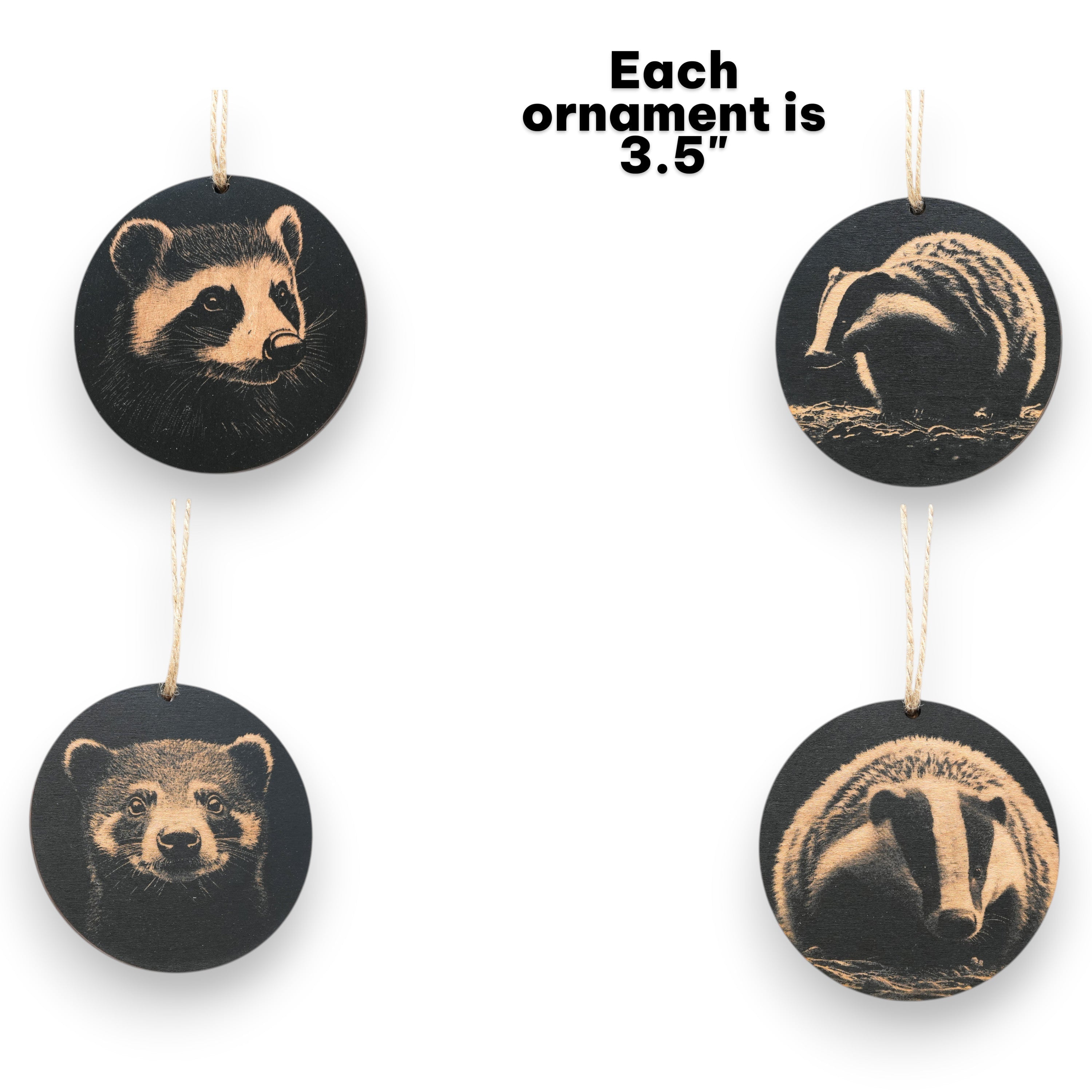 Ornament - Black - Badger - Set of 4