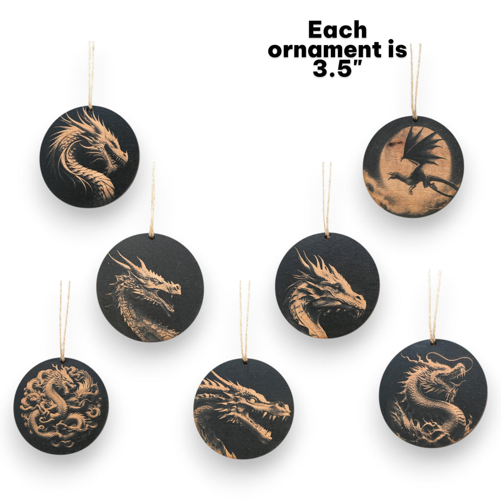 Ornament - Black - Dragons - Set of 7