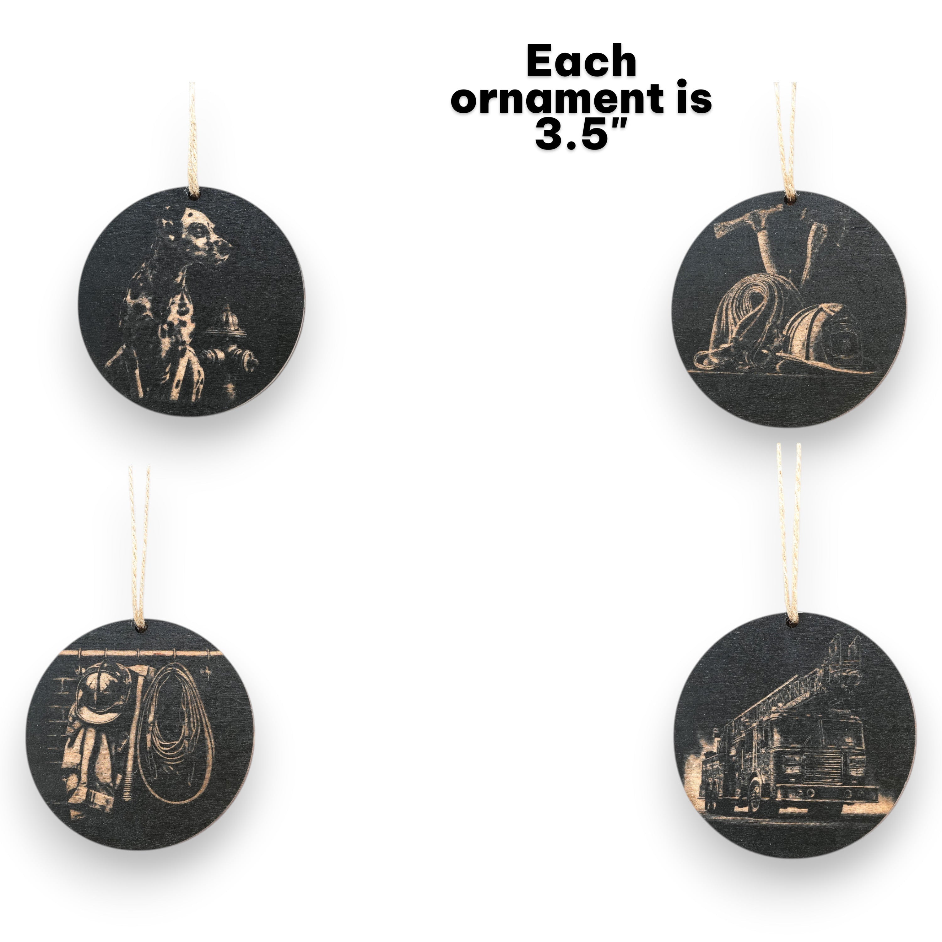 Ornament - Black - Firefighter - Set of 4