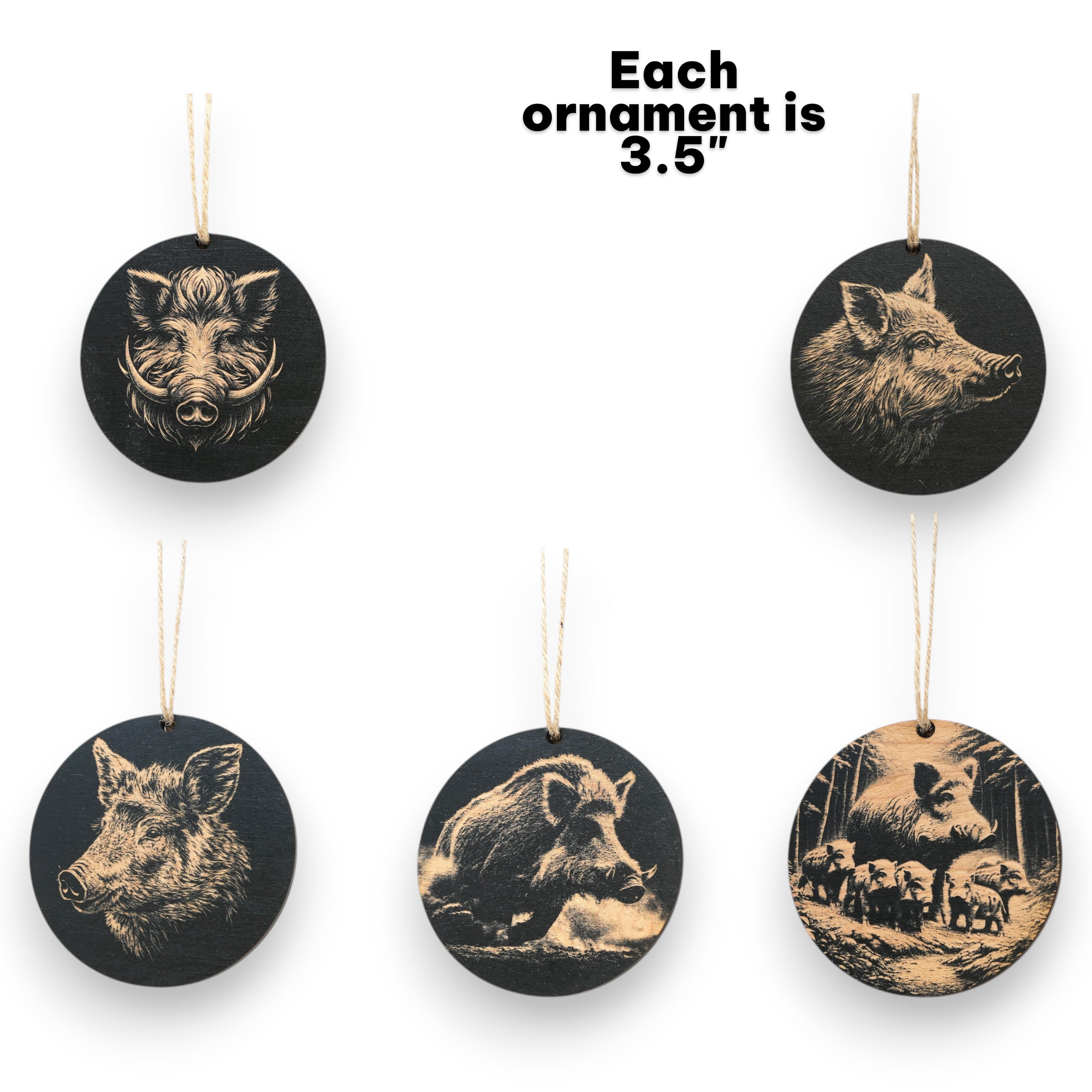 Ornament - Black - Wild Boar - Set of 5