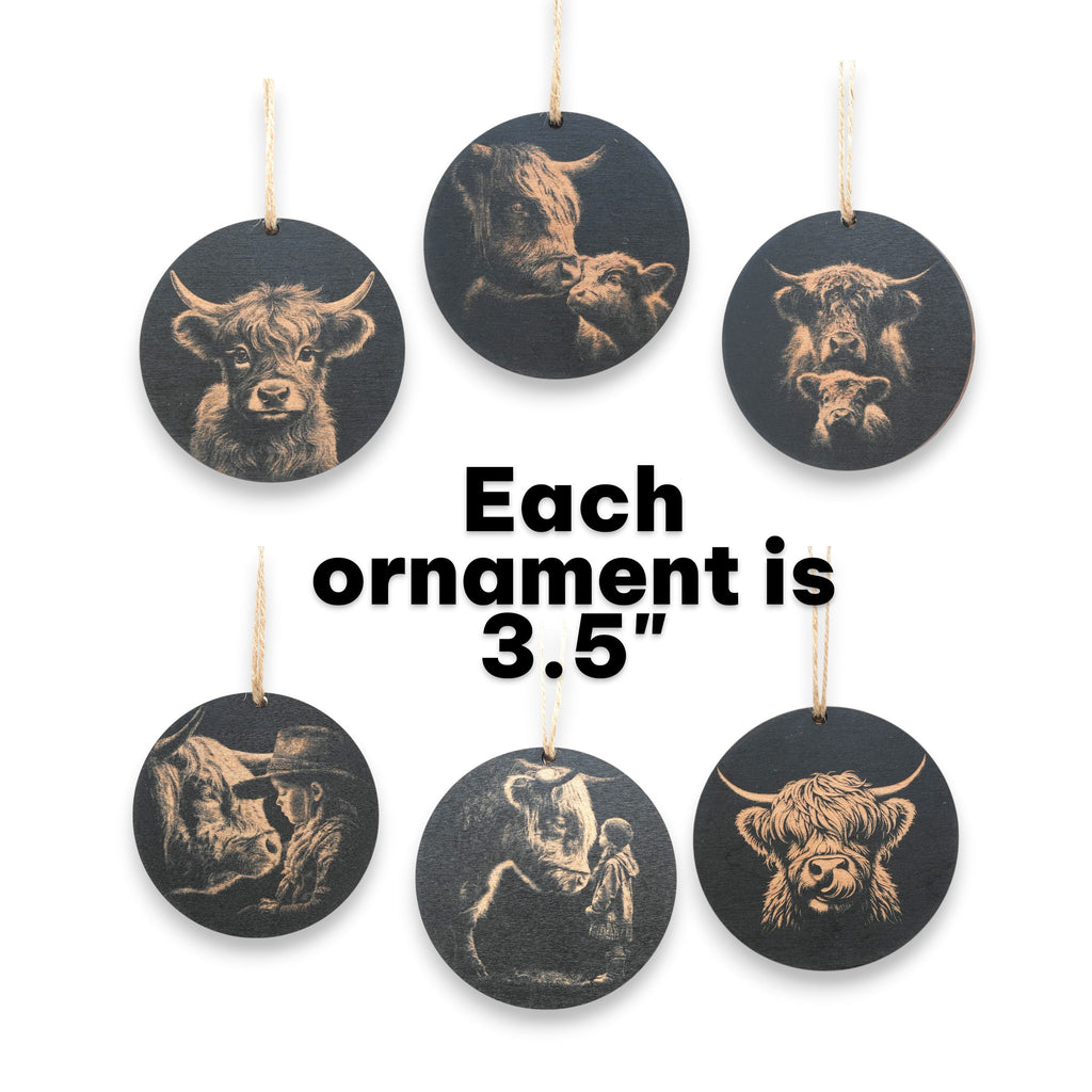 Ornament - Black - Highland Cow - Set of 6