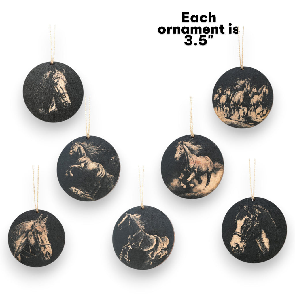 Ornament - Black - Horses - Set of 7